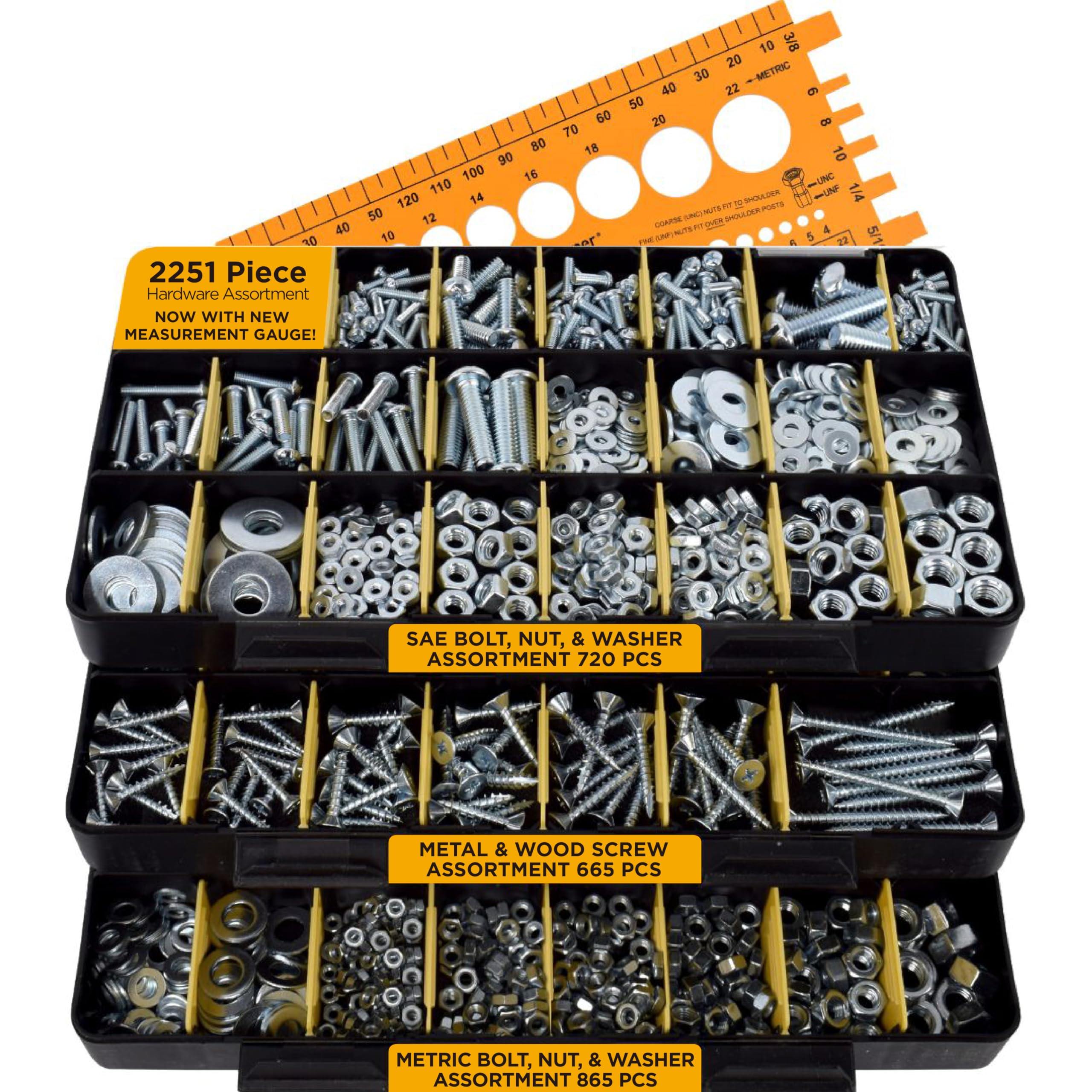 Jackson Palmer 2251-Piece Hardware Assortment Kit with Screws, Nuts, Bolts & Washers (3 Trays) - Complete Fastener Set for DIY Projects, Home Repairs & Woodworking - Perfect for Contractors, Handymen & Workshop Organization