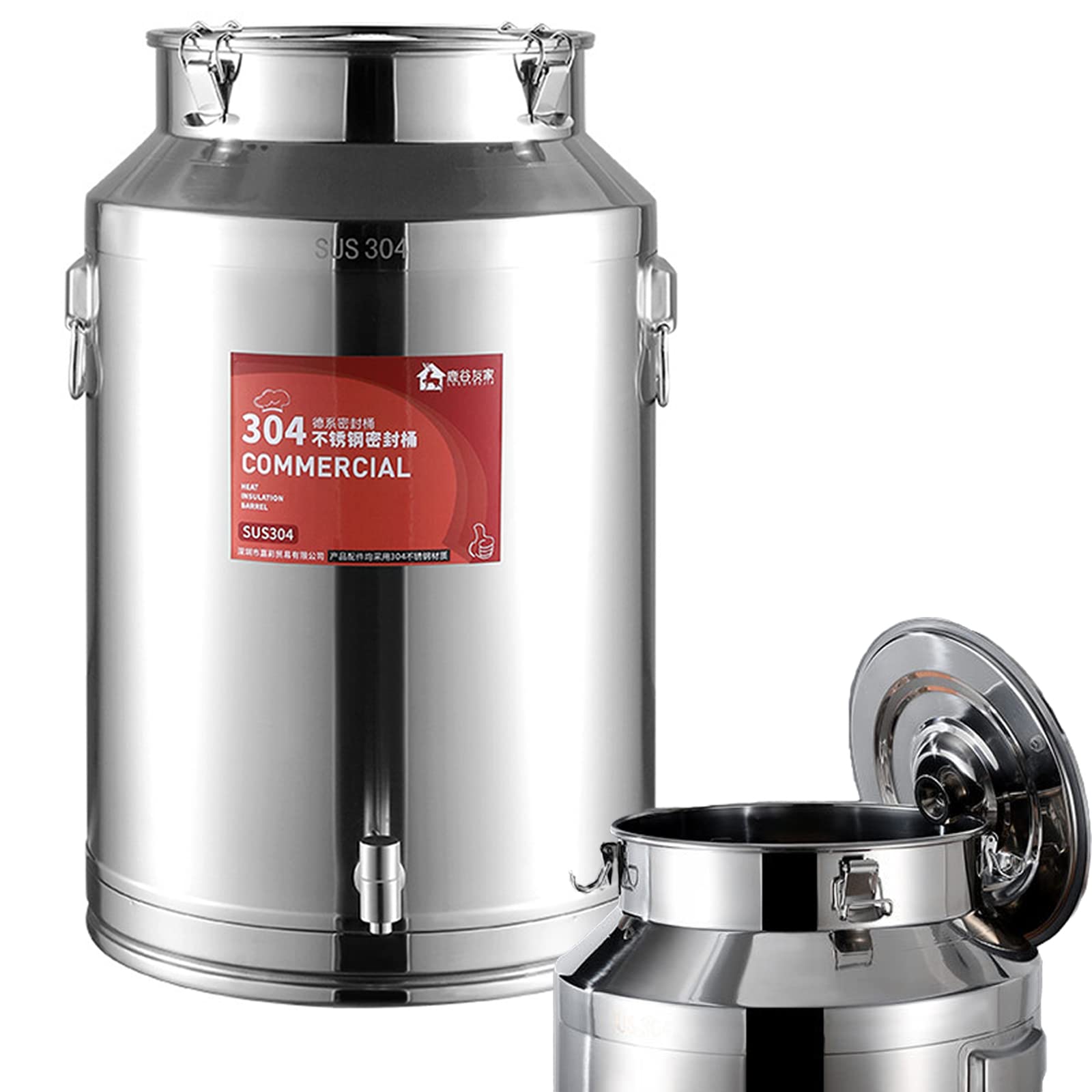 Stainless Steel Farm Milk Can with Spigot - 64L/16.9 Gallon Heavy Duty Wine Pail & Milk Bucket with Silicone Seal Lid & Carry Handle - Perfect for Milk Storage, Wine Fermentation, Tea & Oil Containers - Ideal for Farms, Breweries & Home Use