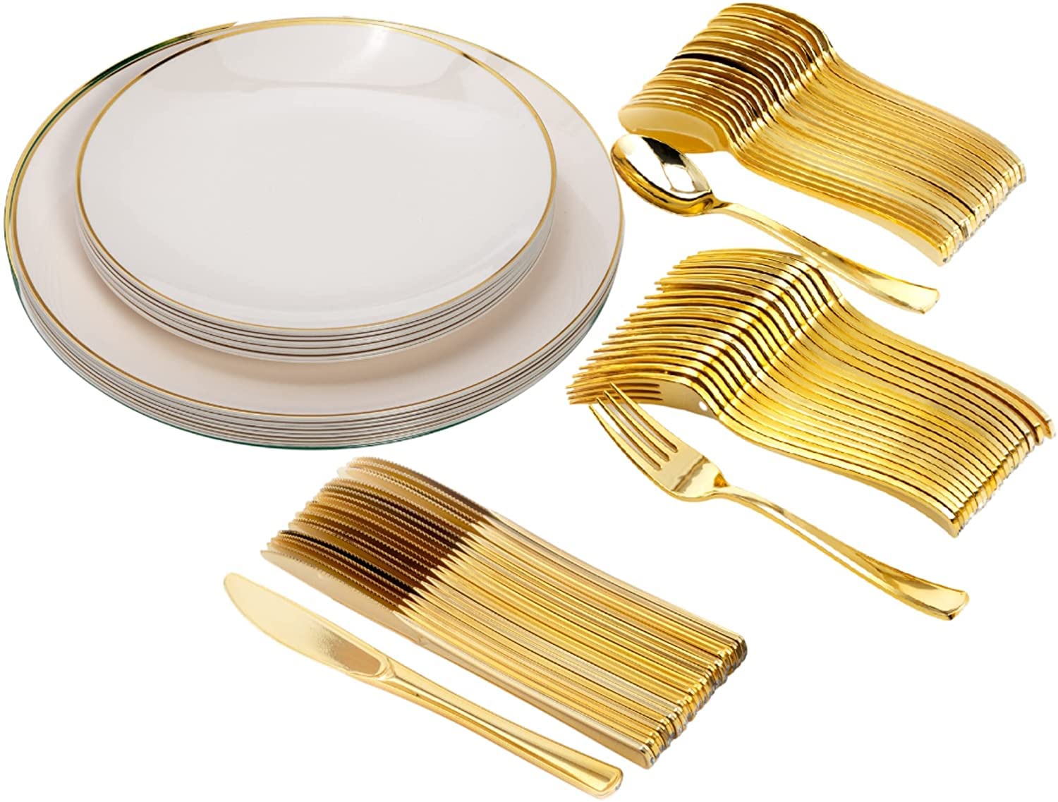 Trendables 200-Count Disposable Plastic Plate Set with Cutlery (Ivory) - Includes 40 Plates, Forks, Spoons & Knives - Perfect for Parties, Picnics, BBQs & Catering Events