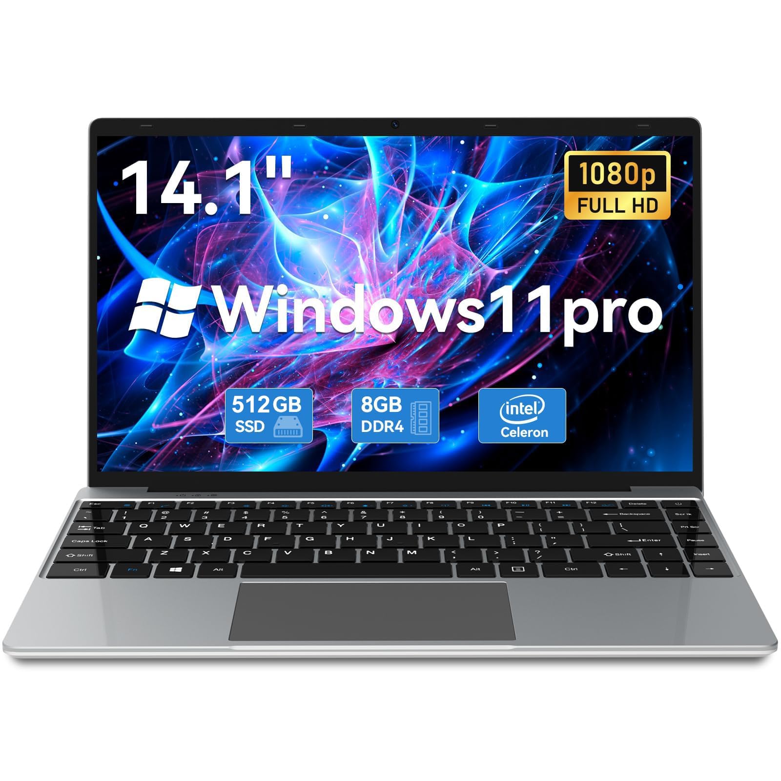 ANTEMPER 2025 14.1 Inch Windows 11 Laptop - 512GB SSD 8GB RAM, Intel Celeron N4020C, Full HD 1080P Display, USB 3.0 & Type-C Ports, Webcam, 5000mAh Battery (Gray) - Perfect for Office Work, Online Learning & Home Use