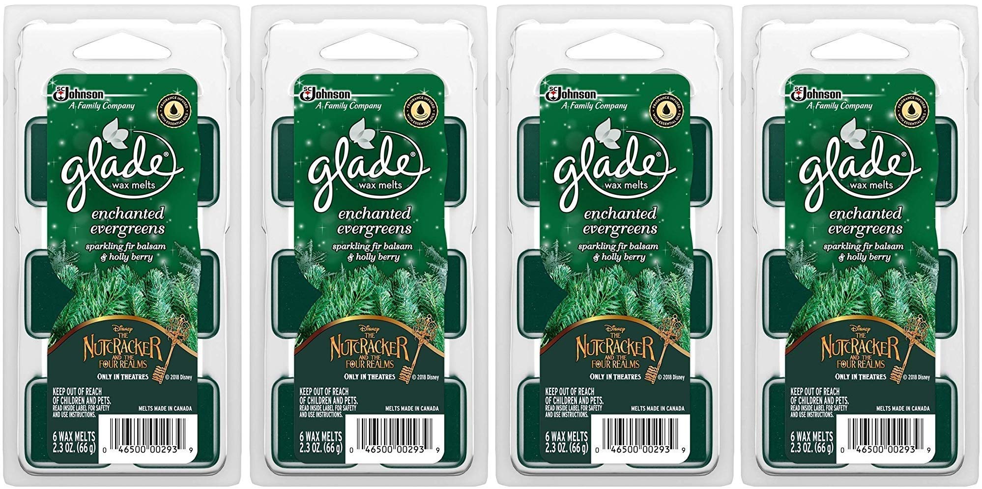 Glade Wax Melts Air Freshener - Holiday Collection 2018 - Enchanted Evergreens Scent - 2.3 oz (66g) per Pack - 4-Pack - Long-Lasting Fragrance for Home, Office & Car - Perfect for Christmas Decor & Gifts