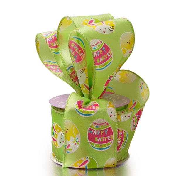 2 1/2 Inch X 10 Yards Green Easter Egg Wired Ribbon for Gift Wrapping, DIY Crafts, Easter Decorations, Party Favors and Spring Home Decor