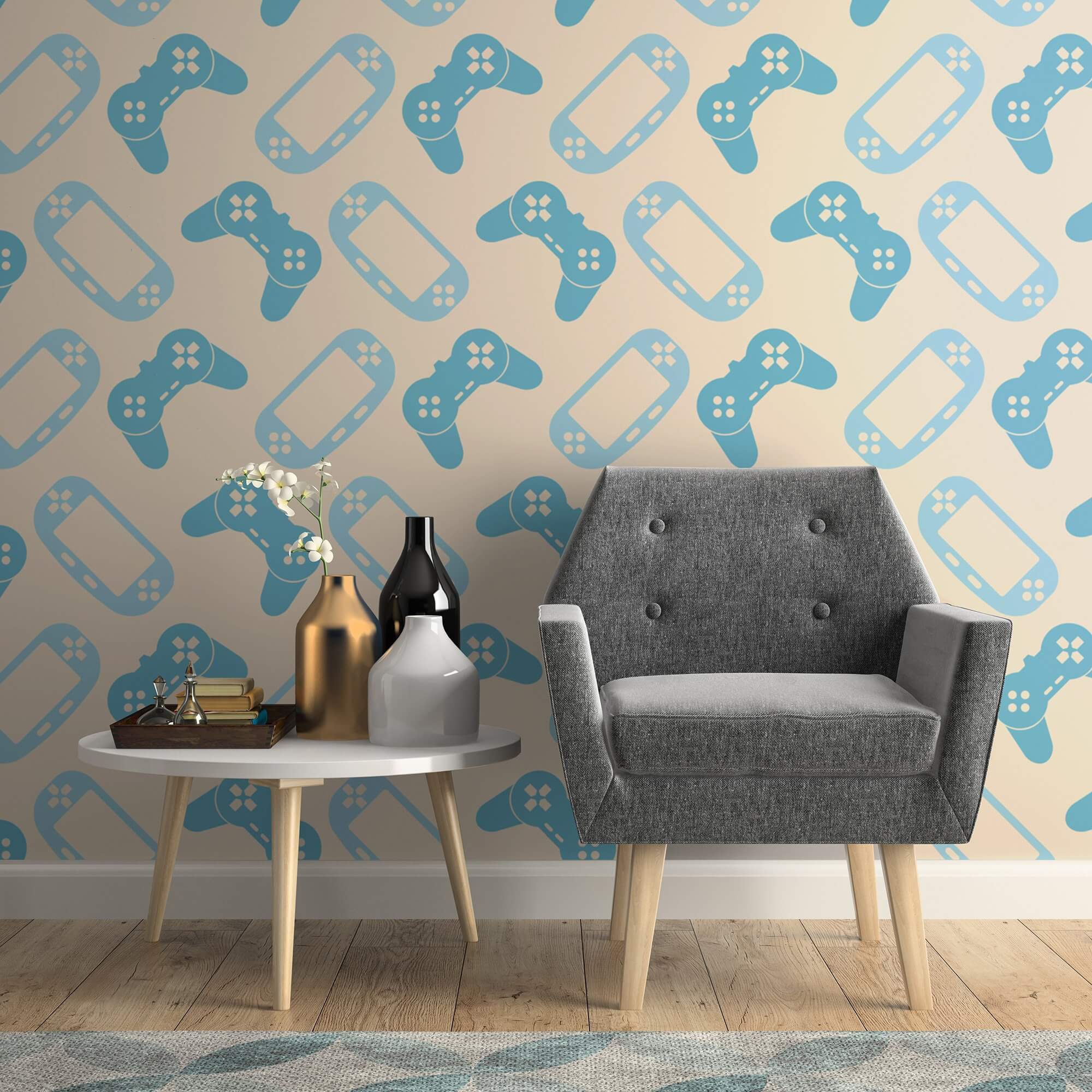 Blue Gaming Themed Peel and Stick Removable Wallpaper for Kids' Room - Easy DIY Wall Decoration for Bedroom, Nursery, or Playroom