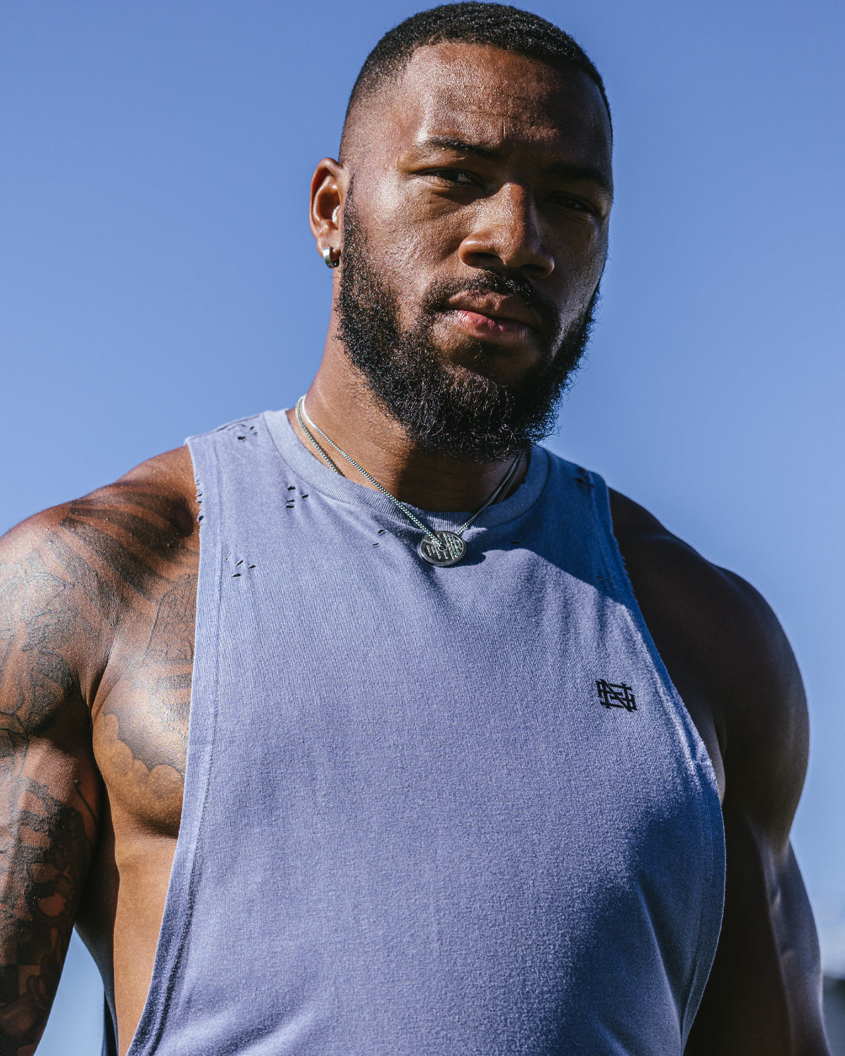 **Distressed Blue Motorcycle Tank Top for Men - Perfect for Biker Rides, Gym Workouts & Casual Streetwear**