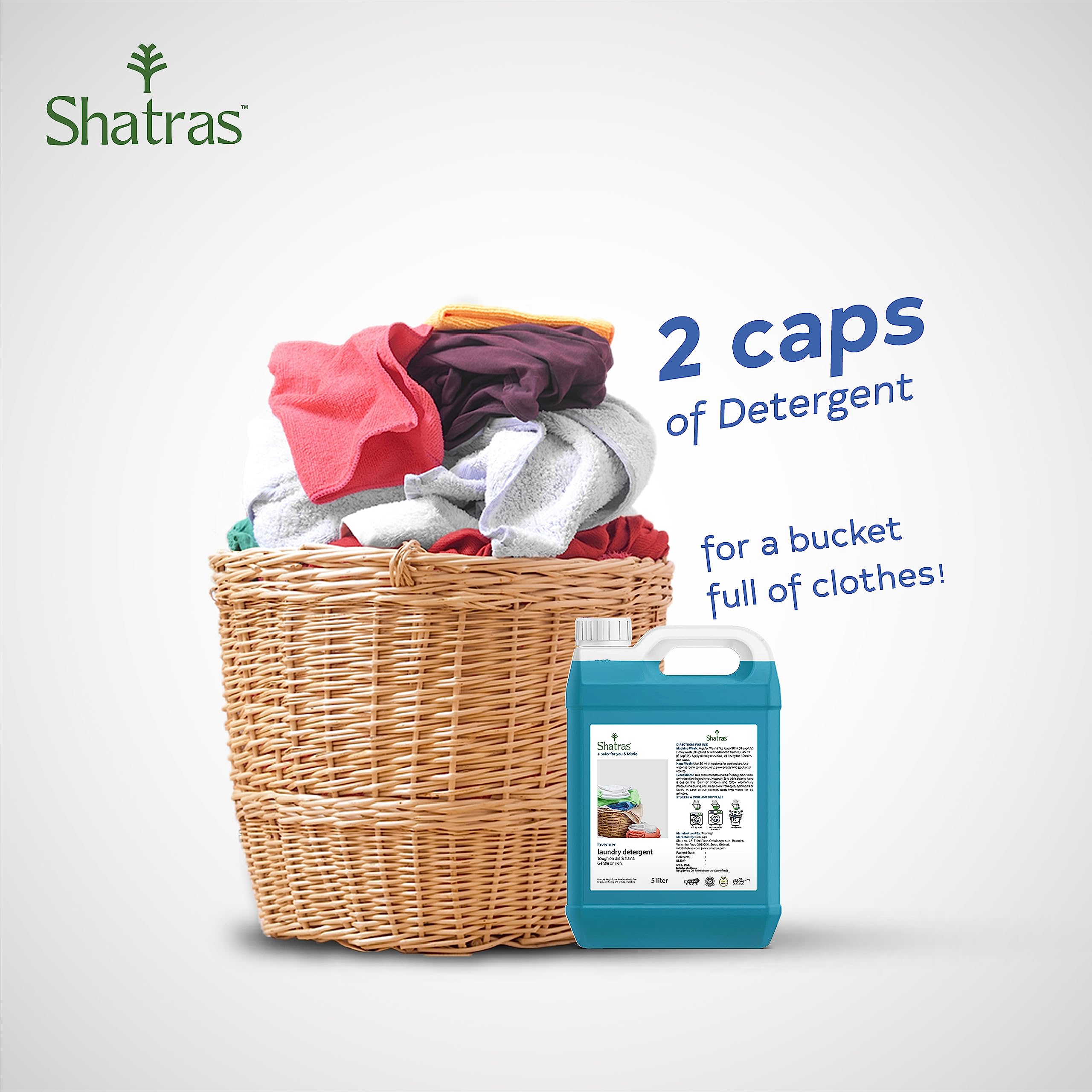 Shatras Eco-Friendly Natural Liquid Laundry Detergent - 5L for Top Load & Front Load Washing Machines, Hand Wash | Gentle on All Fabric Types | Perfect for Families, Baby Clothes & Sensitive Skin