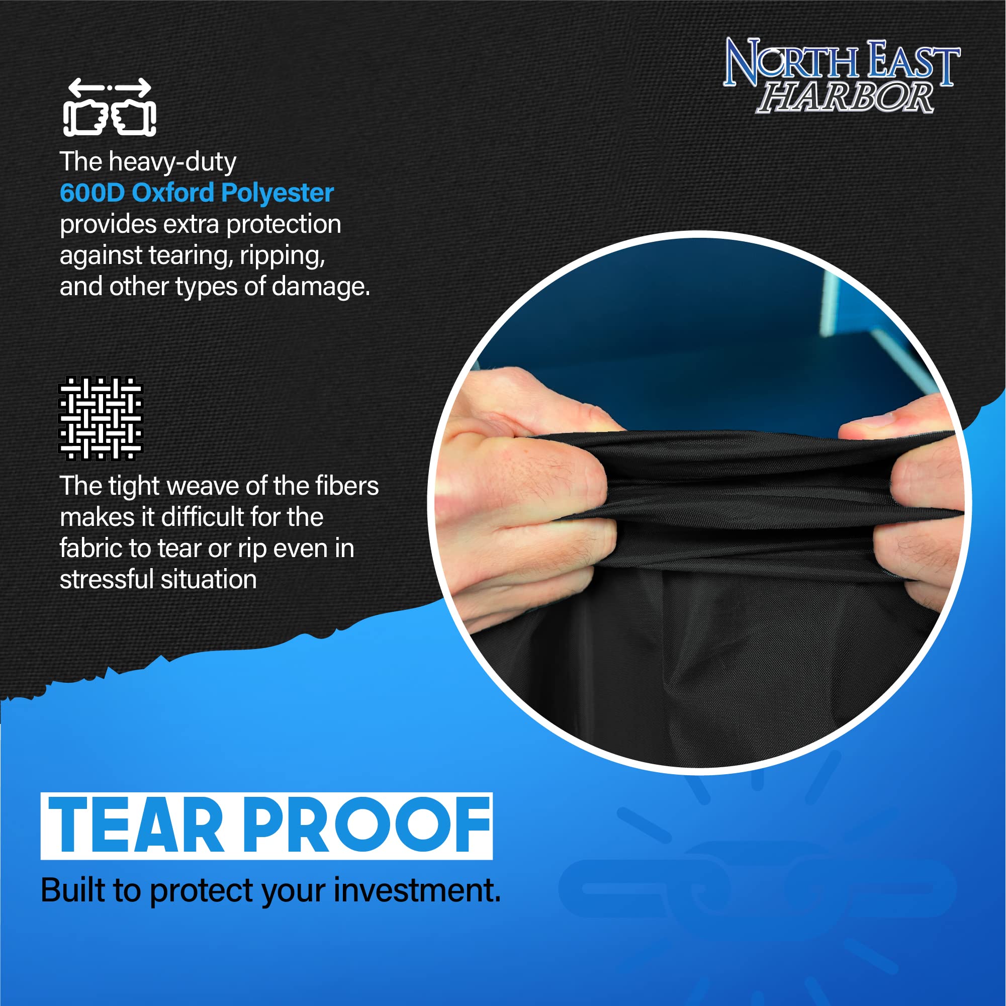 NEH T-Top Boat Cover 17-19ft - Heavy Duty Waterproof Marine Fabric, UV Fade & Rip Resistant, Trailerable Hard Top Center Console Protection - Perfect for Saltwater Fishing & Coastal Boating (Black)