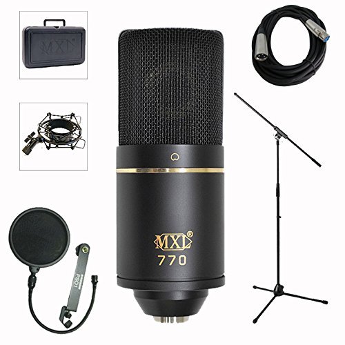 Professional MXL 770 Studio Condenser Microphone Kit with Stand, Pop Filter & XLR Cable - Perfect for Podcasting, Voice Overs & Home Recording Studios