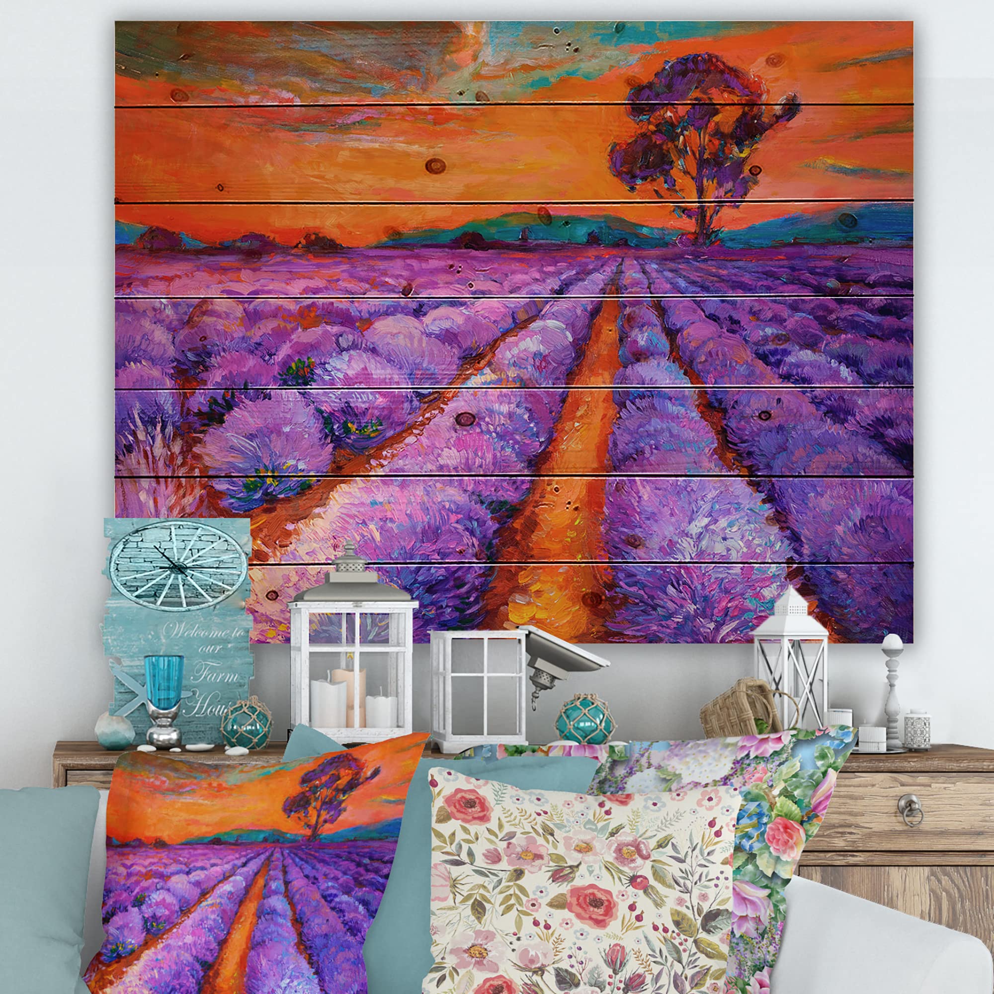 Purple Lavender Fields Wood Wall Art - Farmhouse Decor for Living Room