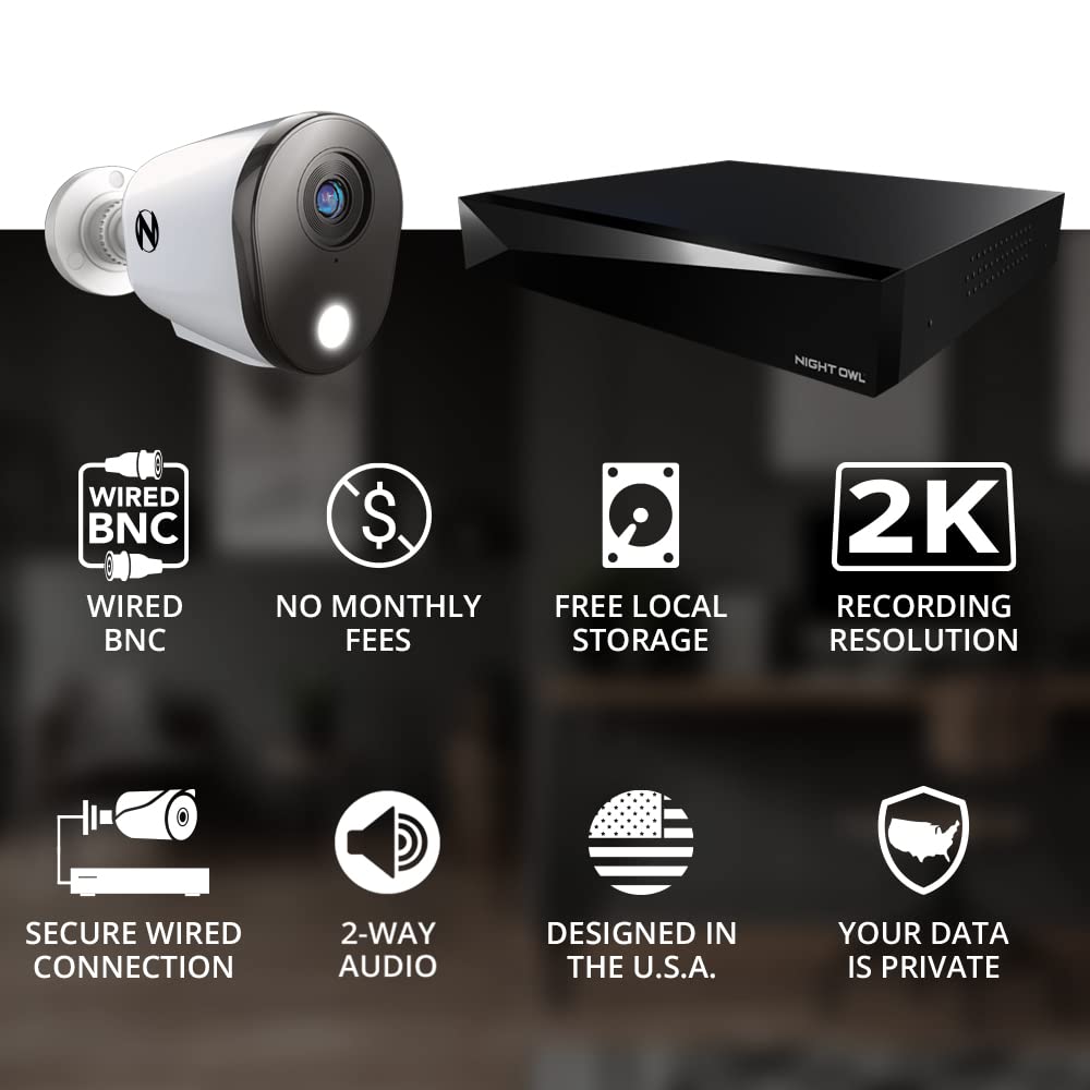 Night Owl 2-Way Audio 12 Channel DVR Security System with 4 Wired 2K HD Indoor/Outdoor Cameras & 2TB HDD - Expandable to 8 Wired/WiFi Cams - Ideal for Home, Business & Property Surveillance