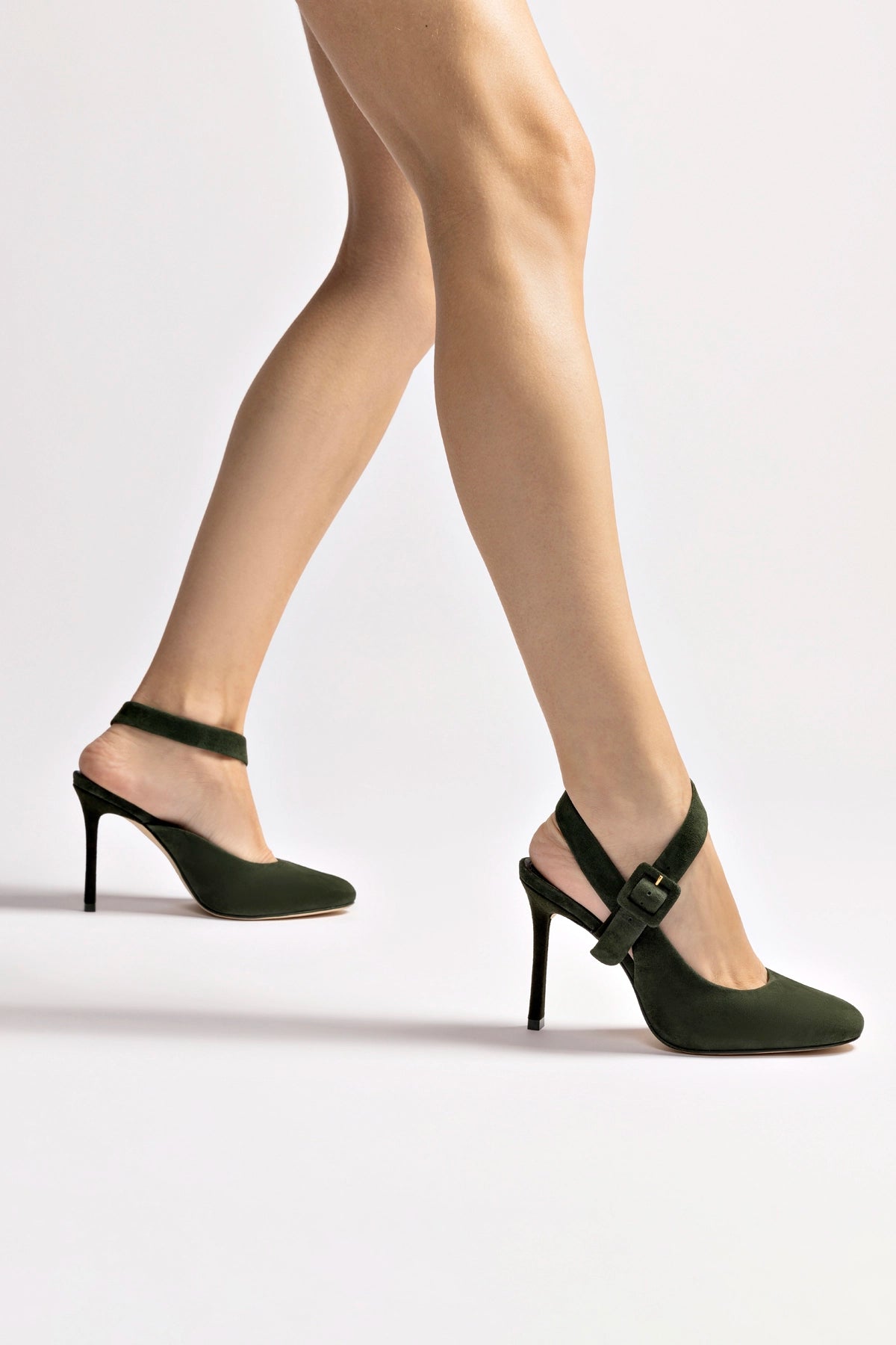 Larroudé Deena Suede Pumps for Women - Deep Olivine Green Heels | Perfect for Office, Parties & Evening Events
