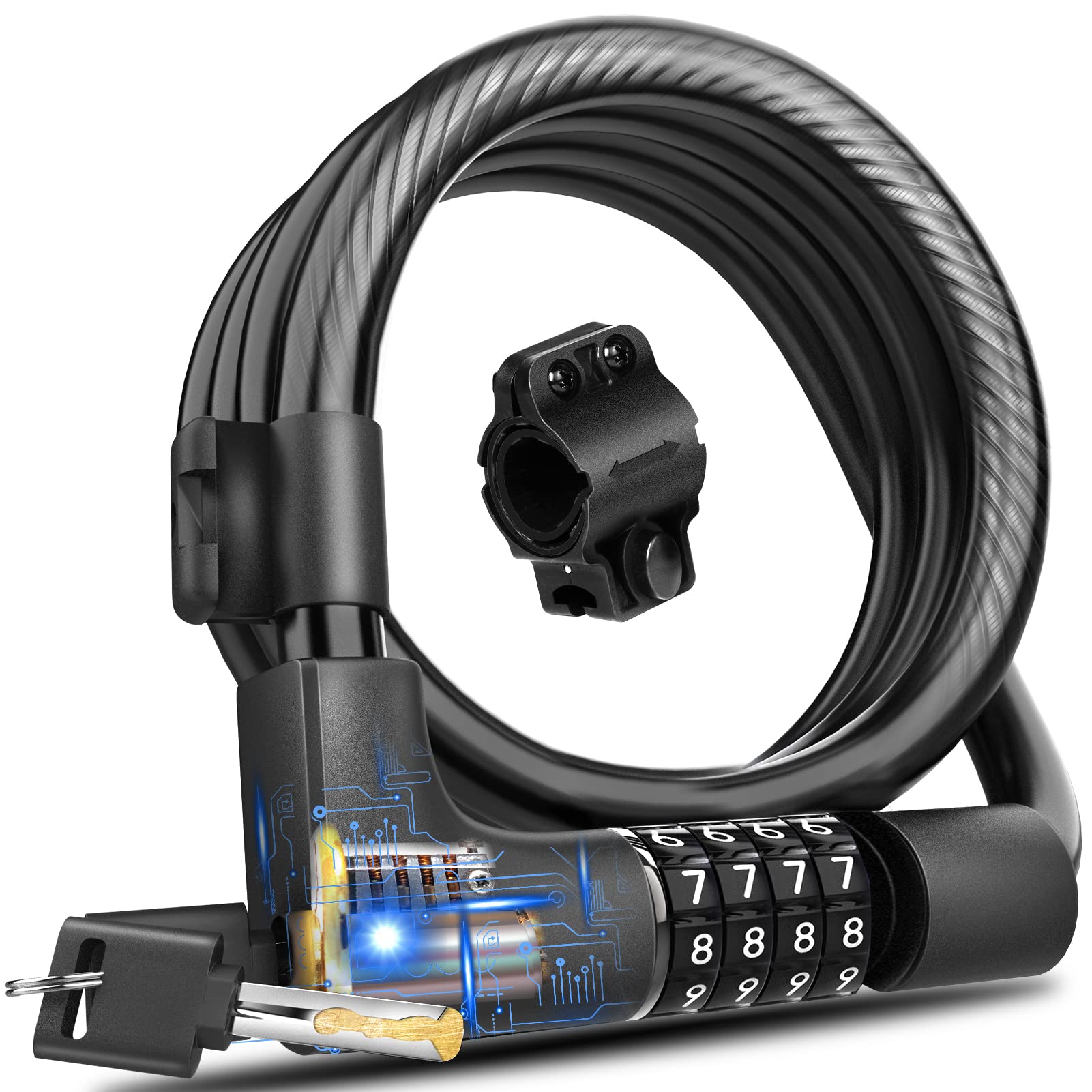 Secure Combination Bike Lock Cable - Resettable Anti-Theft Bicycle Lock with Mounting Bracket | Password Retrieval & Keyless Convenience | Perfect for Urban Commuting, Campus Use & Outdoor Cycling