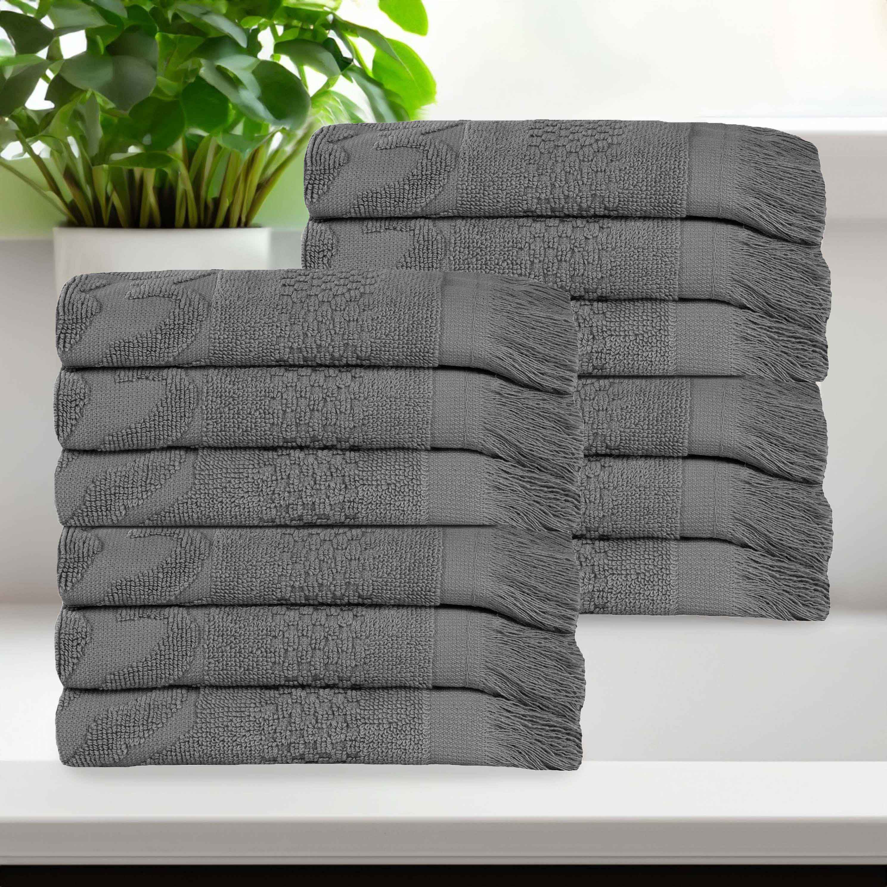 Premium Rolla Cotton Geometric Jacquard Plush Face Towels & Washcloths - Soft Bath Towel Set of 12 for Spa, Baby Care & Luxury Bathroom Essentials