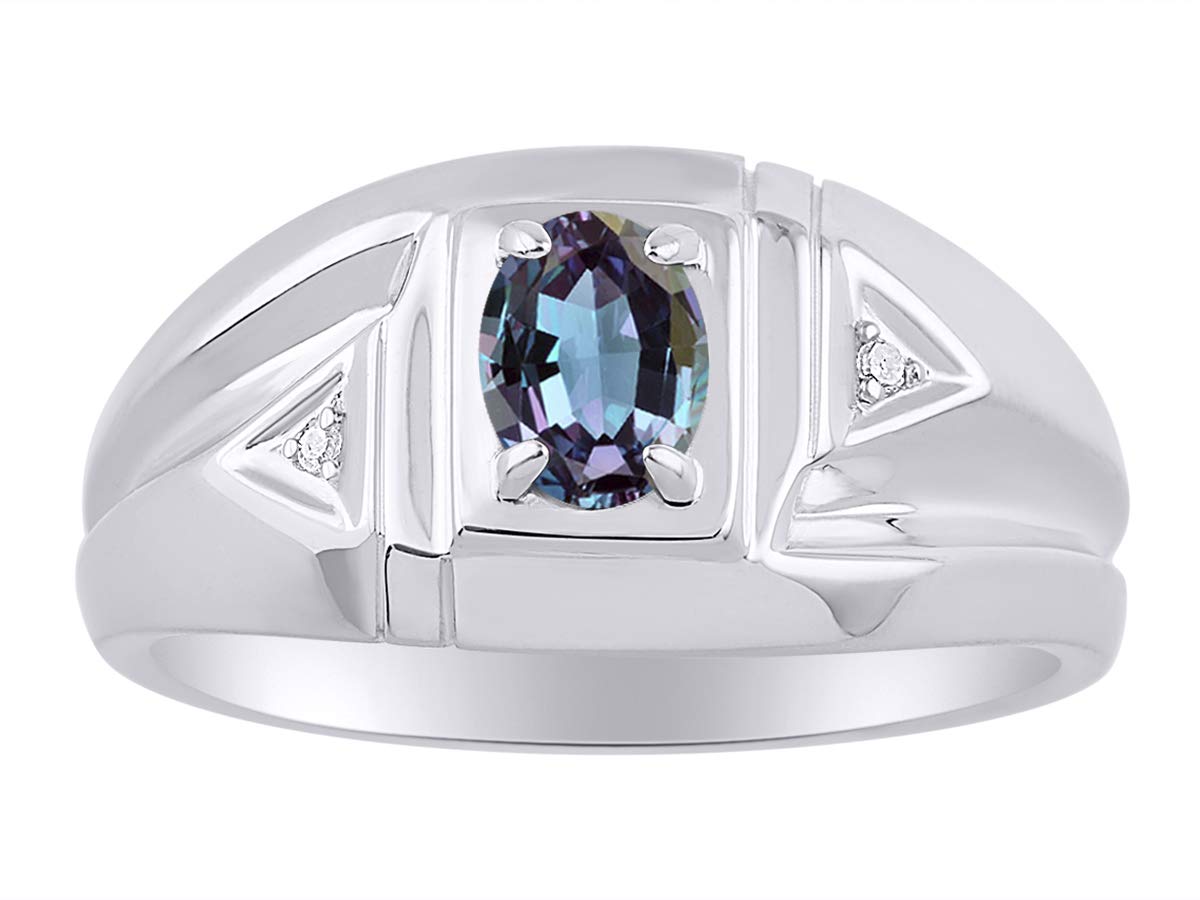 RYLOS Sterling Silver Men's Rings with 6X4MM Oval Gemstone & Genuine Diamond - Classic Designer Birthstone Jewelry for Men (Sizes 8-13) | Perfect for Weddings, Anniversaries, Gifts & Everyday Wear