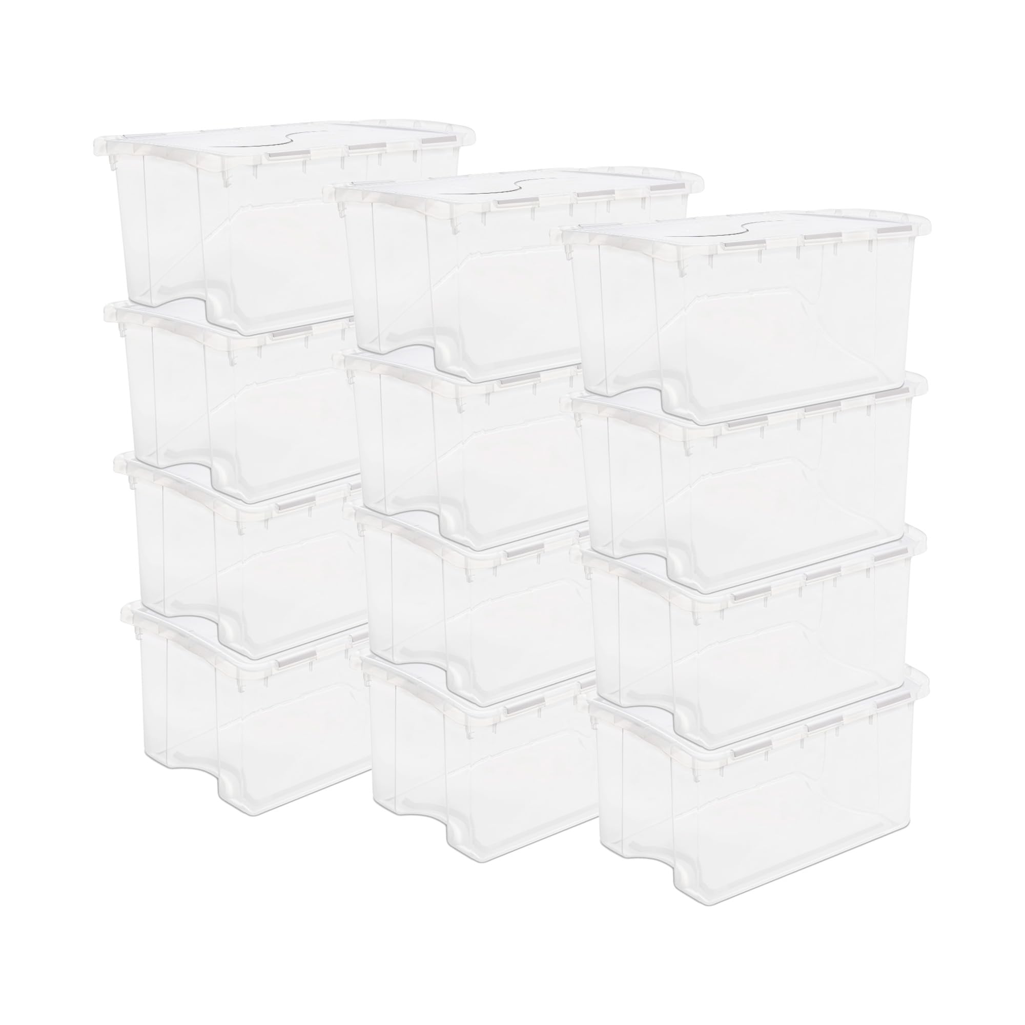 Sterilite 48 Qt Clear Stackable Storage Bins with White Hinged Lids - 6 Pack Set for Home Organization, Pantry, Garage & Closet Storage Solutions