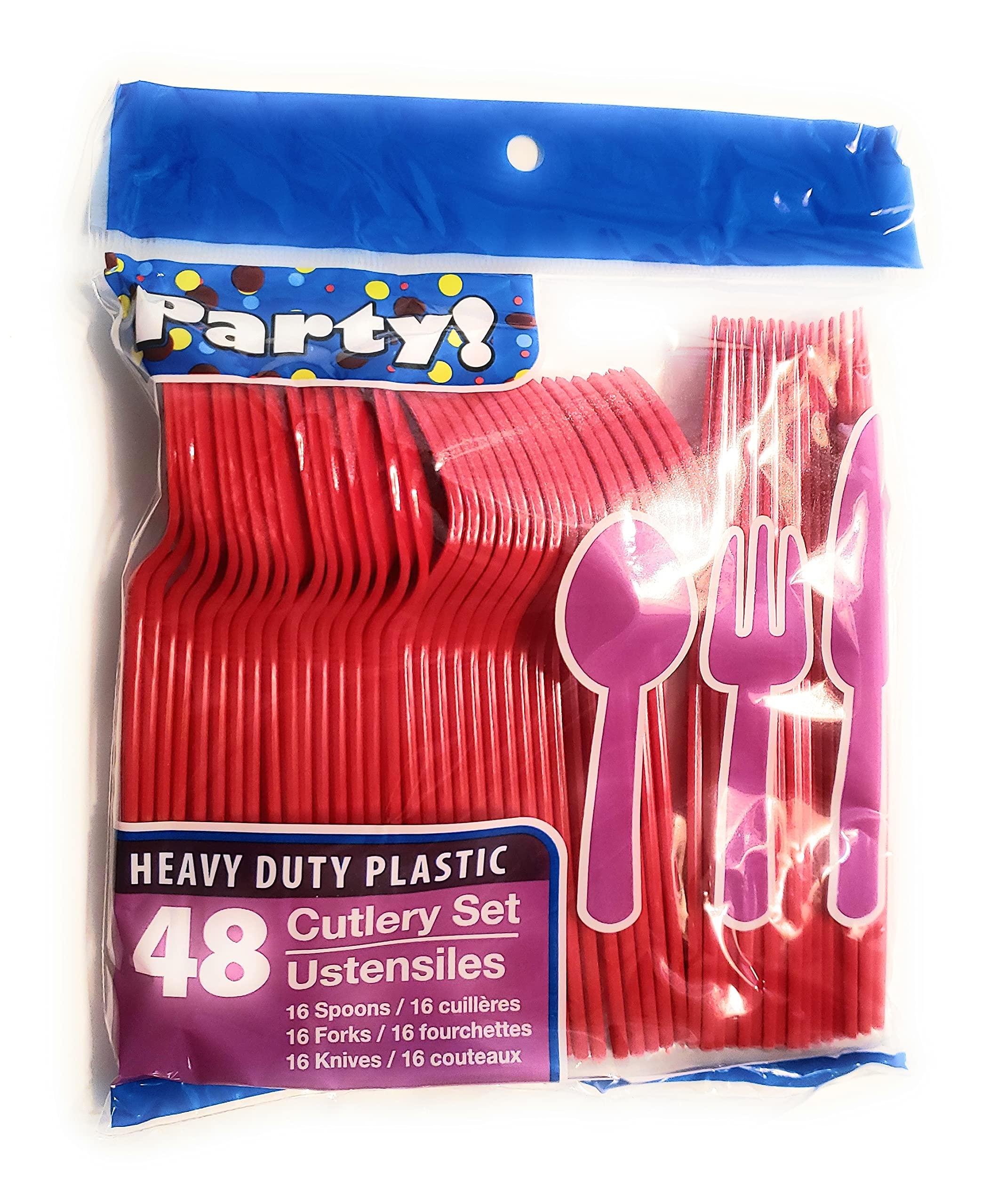 Blue & Red Team Color Disposable Plastic Cutlery Set - 96 Piece Party Utensils (32 Spoons, 32 Forks, 32 Knives) - Bulk Pack for BBQs, Picnics, Birthday Parties & Sports Events