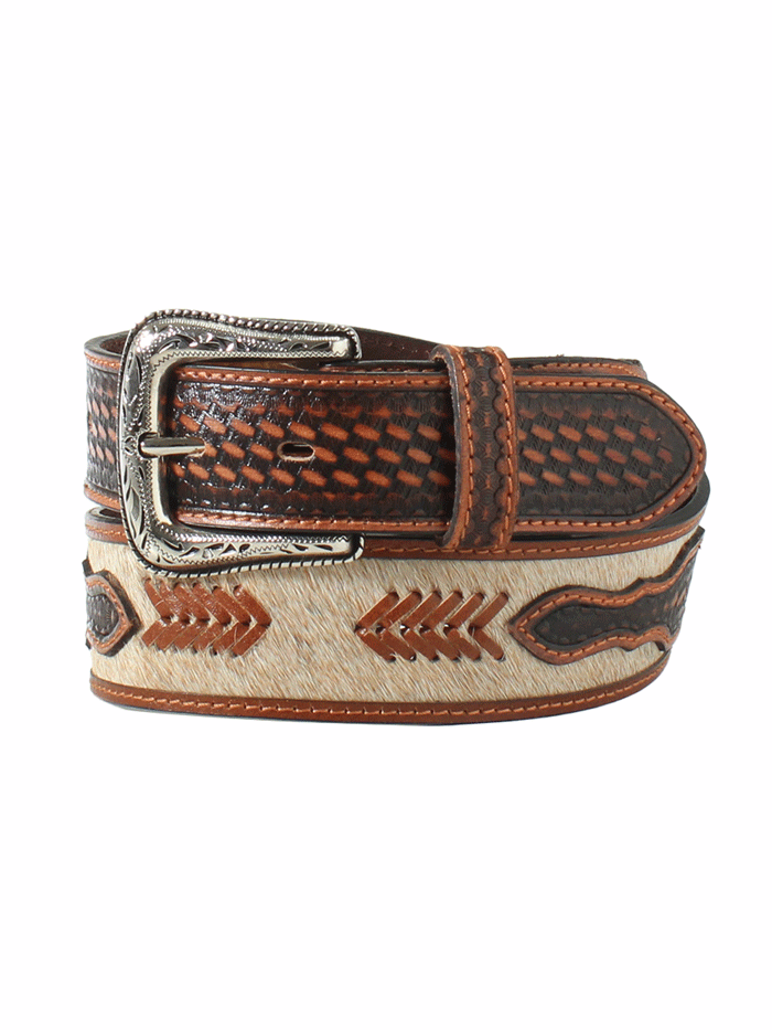 Nocona Men's Calf Hair Belt with Basket Star Design - Tan Western Style Belt for Cowboy Boots & Jeans | Perfect for Rodeo, Country Music Festivals & Western Fashion Outfits