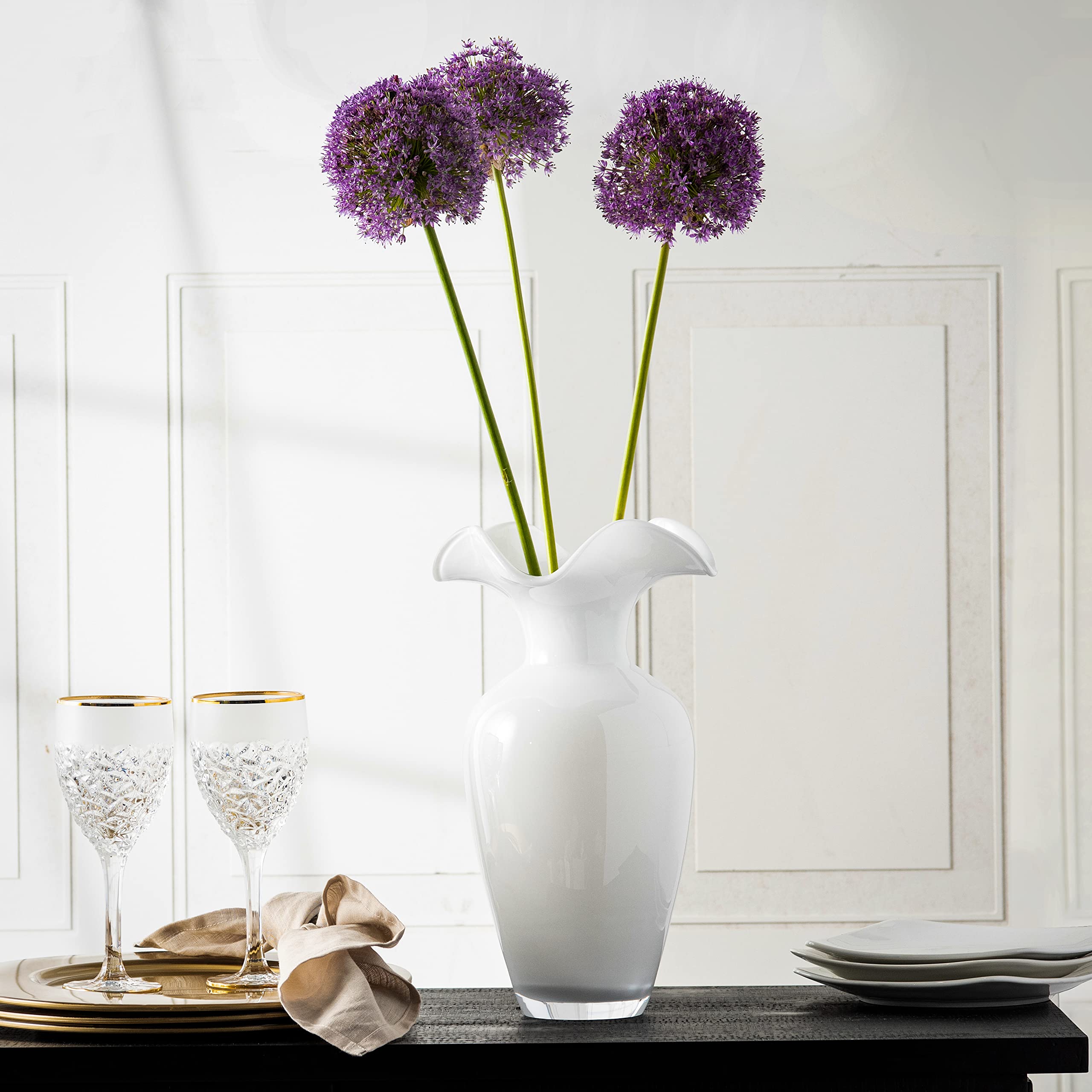 Premium 6-Piece Crystal Wine Glass Set with Frosted Border & Gold Rim - Elegant Stemmed Goblets for Red Wine, White Wine & Water - 11 oz European-Made Glassware for Dinner Parties, Weddings & Special Occasions