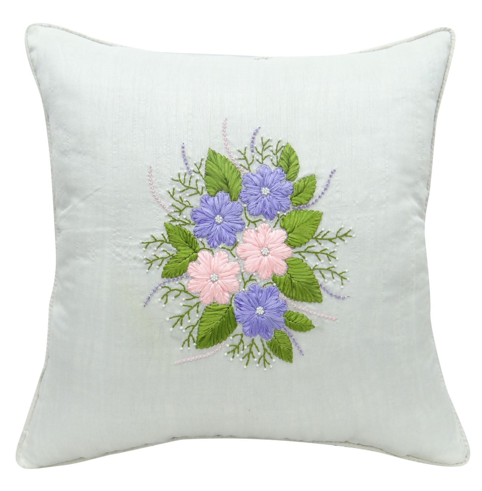 Vintage Floral Embroidered Pillow Covers 16x16 Inch - Handmade Cotton Square Cushion Case for Sofa, Bed, Living Room Decor - Boho Chic Home Accent Throw Pillow Shams (Set of 2) - Perfect for Farmhouse, Bedroom, Nursery & Cozy Home Styling