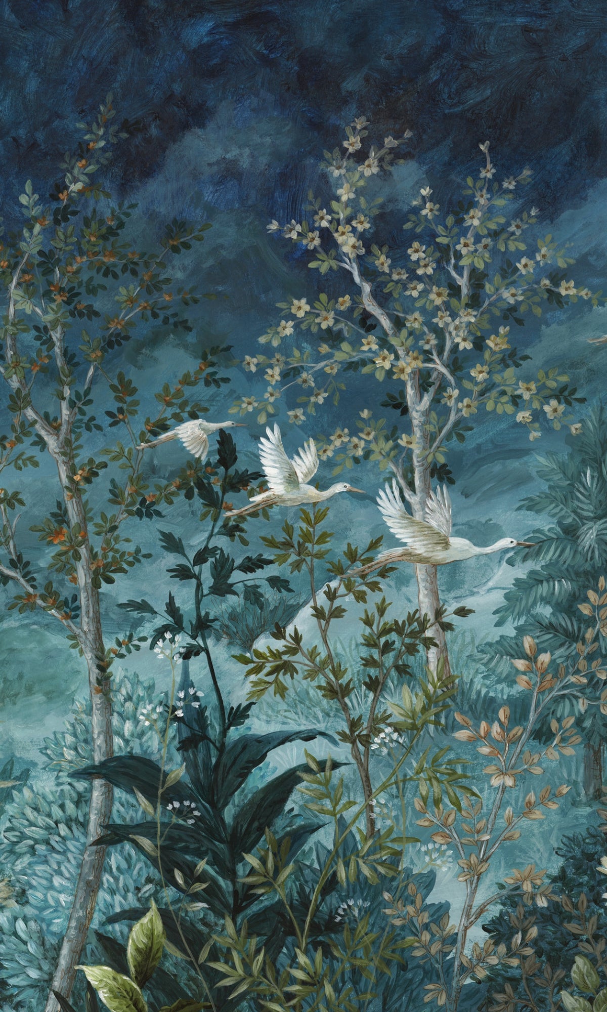 Blue Towering Trees and Midnight Sky Tropical Wallpaper RM9010 - Nature-Inspired Peel & Stick Wall Mural for Bedroom, Living Room, and Office Decor