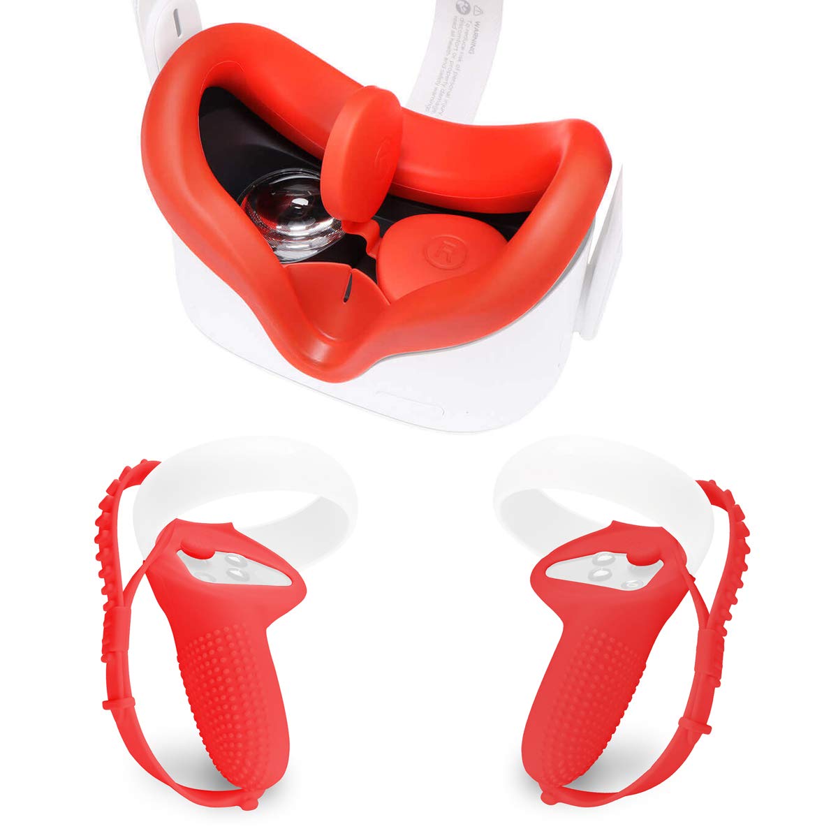 Premium VR Headset Accessories for Oculus Quest 2 - Touch Controller Grip Cover, Silicone Face Cover & Protective Lens Cover Set | Sweatproof, Anti-Collision Design by X-Super Home (Red) | Perfect for Gaming, Fitness VR & Immersive Entertainment