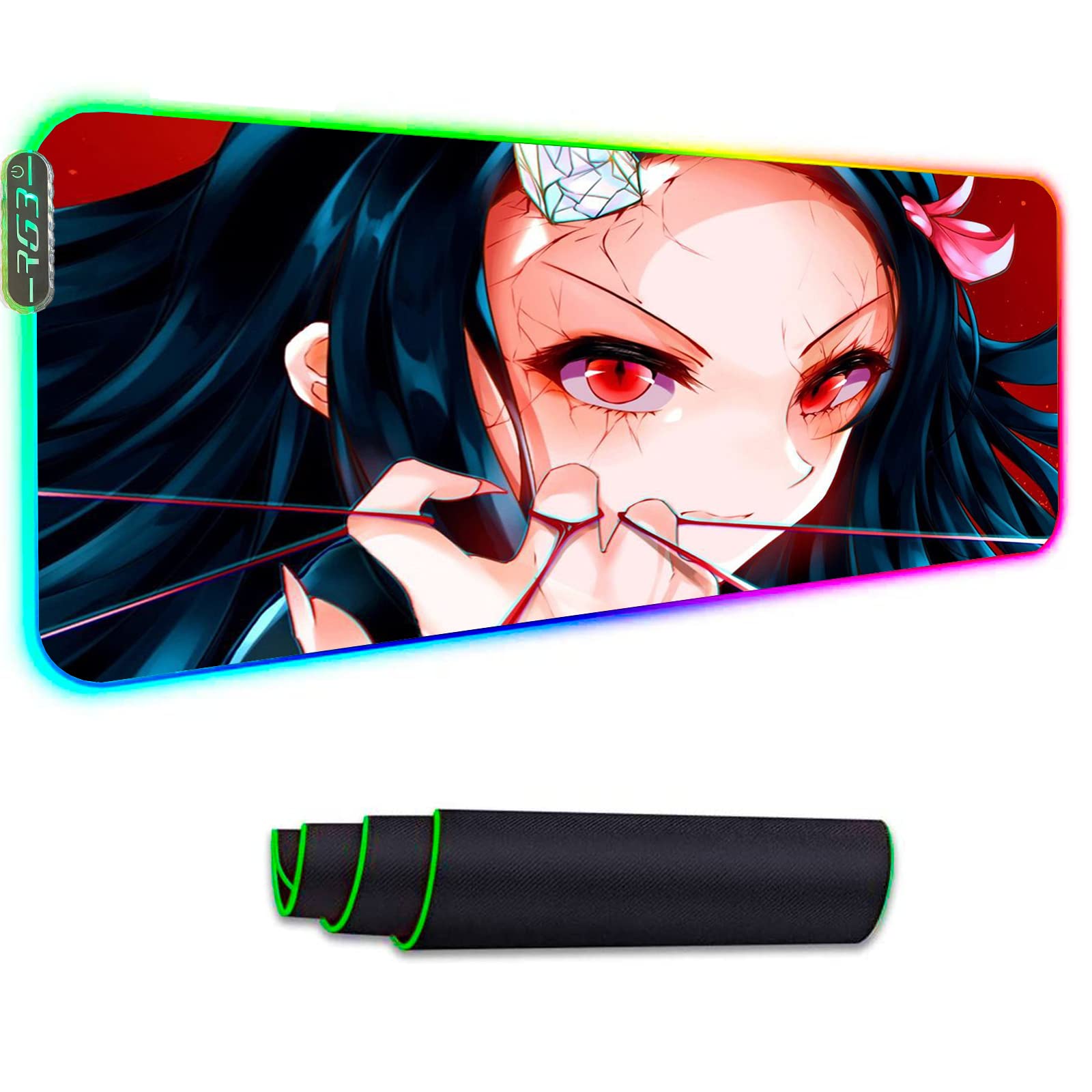 RGB Gaming Mouse Pad Large 400x800mm - LED Extended Desk Mat for PC, Keyboard & Mouse - Non-Slip Office & Home Gaming Accessory - Perfect for Esports, Work & Anime Fans (Kamado Nezuko Theme)