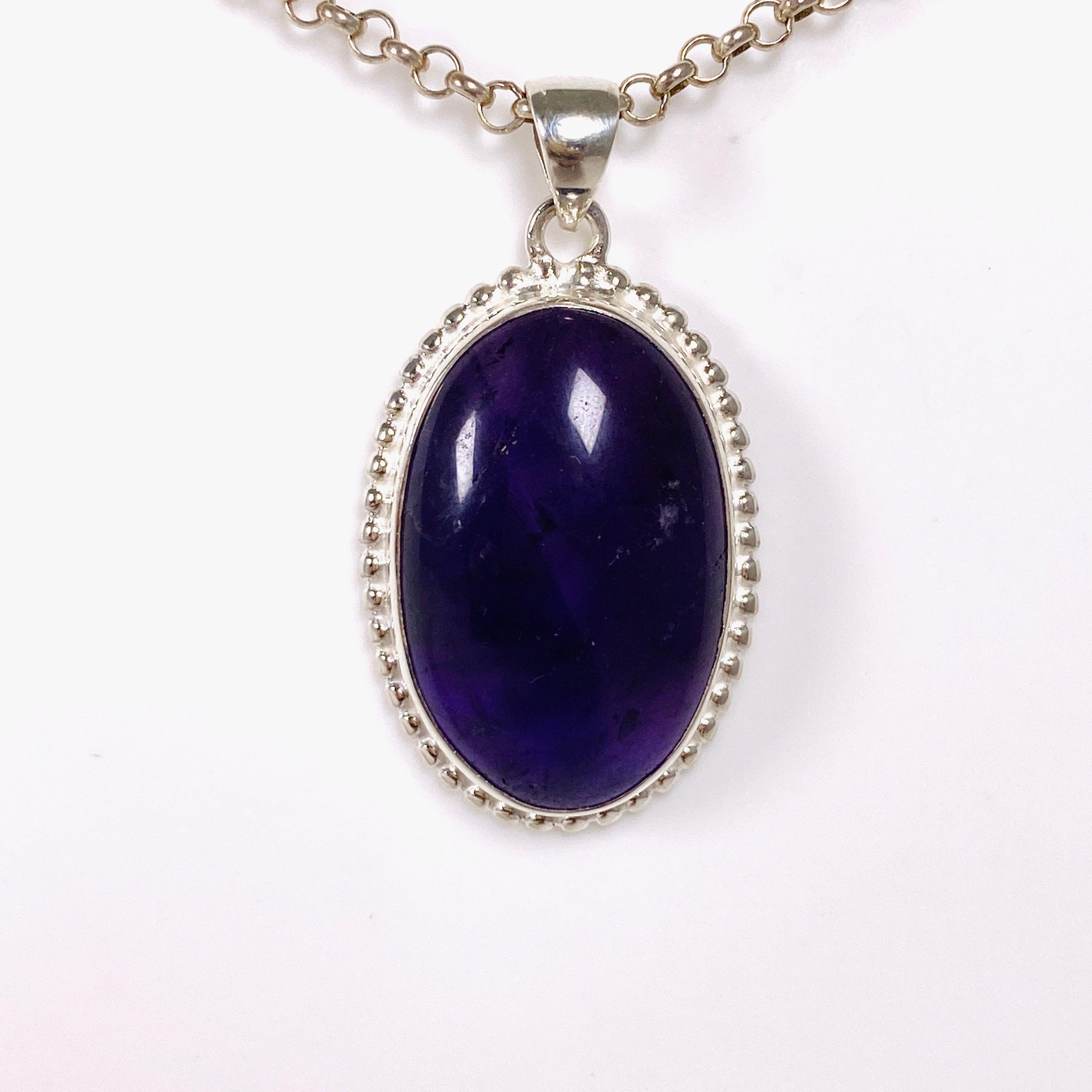 Amethyst Oval Pendant Necklace with Silver Detailing - Elegant Jewelry for Women, Perfect for Gifts, Parties & Everyday Wear | KPGJ3964