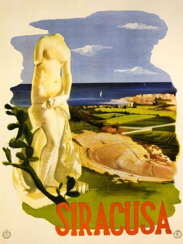 Vintage Italian Travel Poster - Syracuse Sicily Island Lady Statue Art Print 16x22 Inch | Wall Decor for Home, Office & Mediterranean Theme Rooms