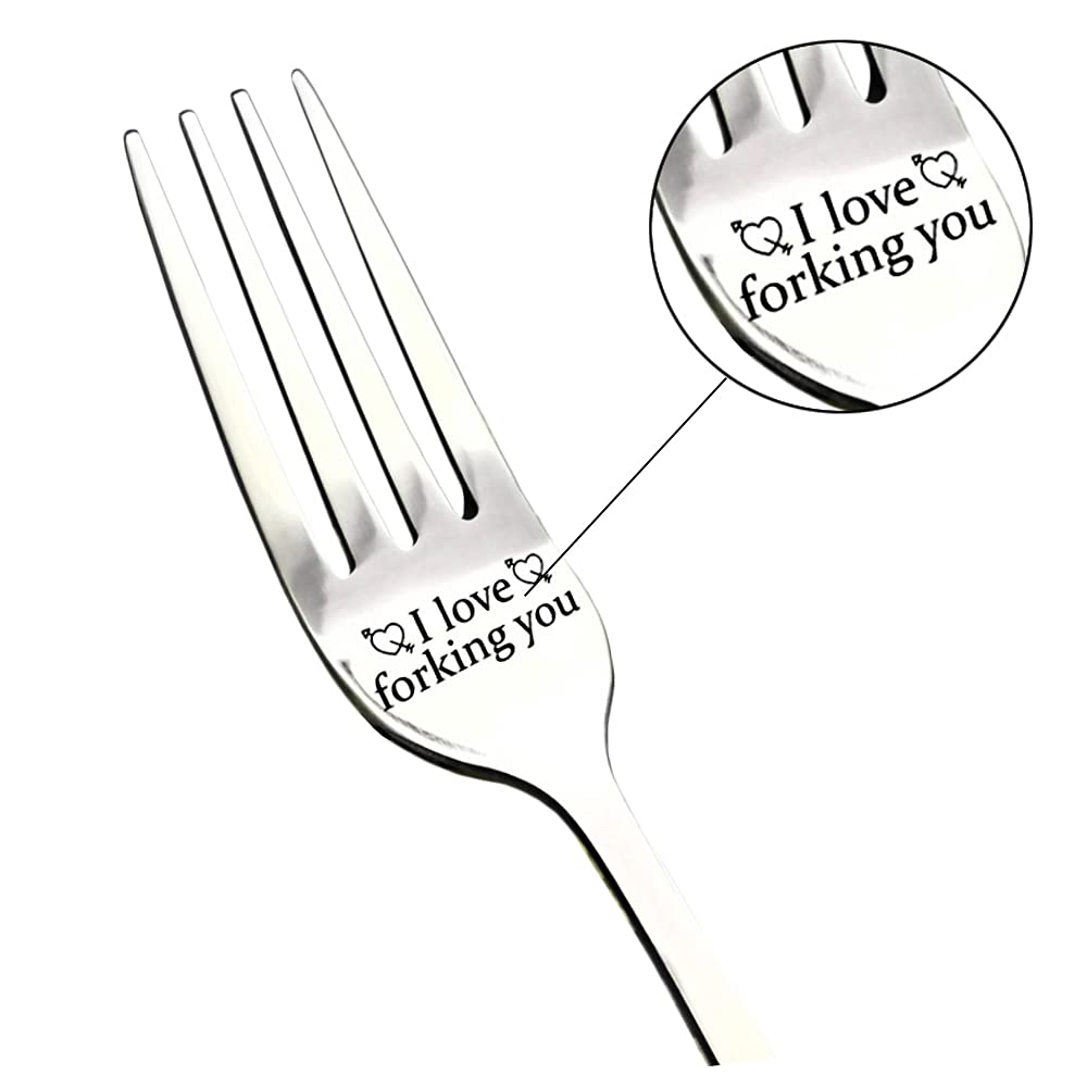 Valentine's Day Gifts for Him - Funny Engraved 'I Love You' Stainless Steel Dinner Forks - Romantic Anniversary Gift for Boyfriend - Perfect for Valentine's Dinner, Date Night & Special Occasions