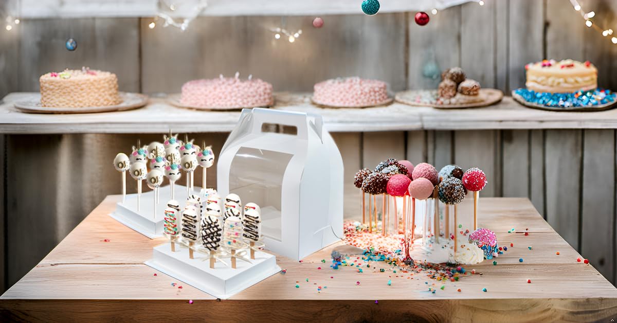 8pcs Cake Pop Holder Boxes with Clear Window - Portable Display Stand for Party Treats