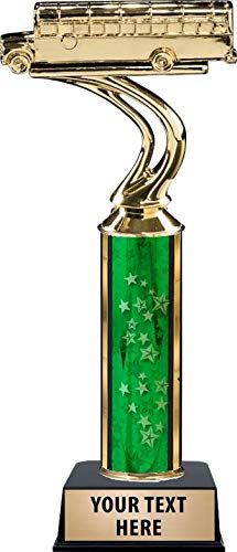 Custom Green School Bus Trophy with Free Engraving - Crown Awards Student Achievement Prize - Perfect for School Awards, Sports Team Recognition & Academic Competitions