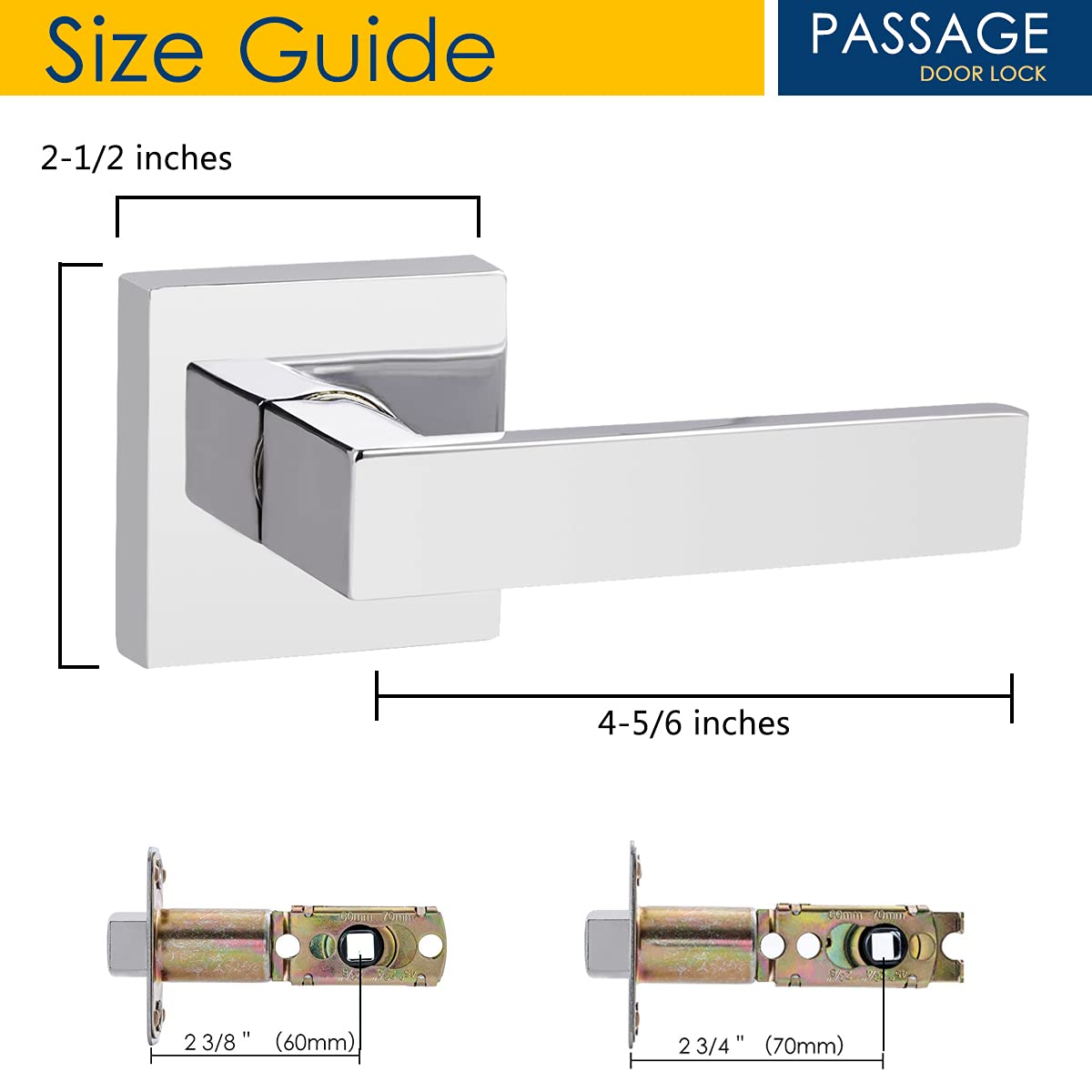 10 Pack No Lock Passage Door Lever Handle Set - Reversible for Right/Left Handed Doors - Heavy Duty Polished Chrome Square Lever - Ideal for Interior/Exterior Residential & Commercial Use - Perfect for Bedrooms, Offices, and Public Spaces