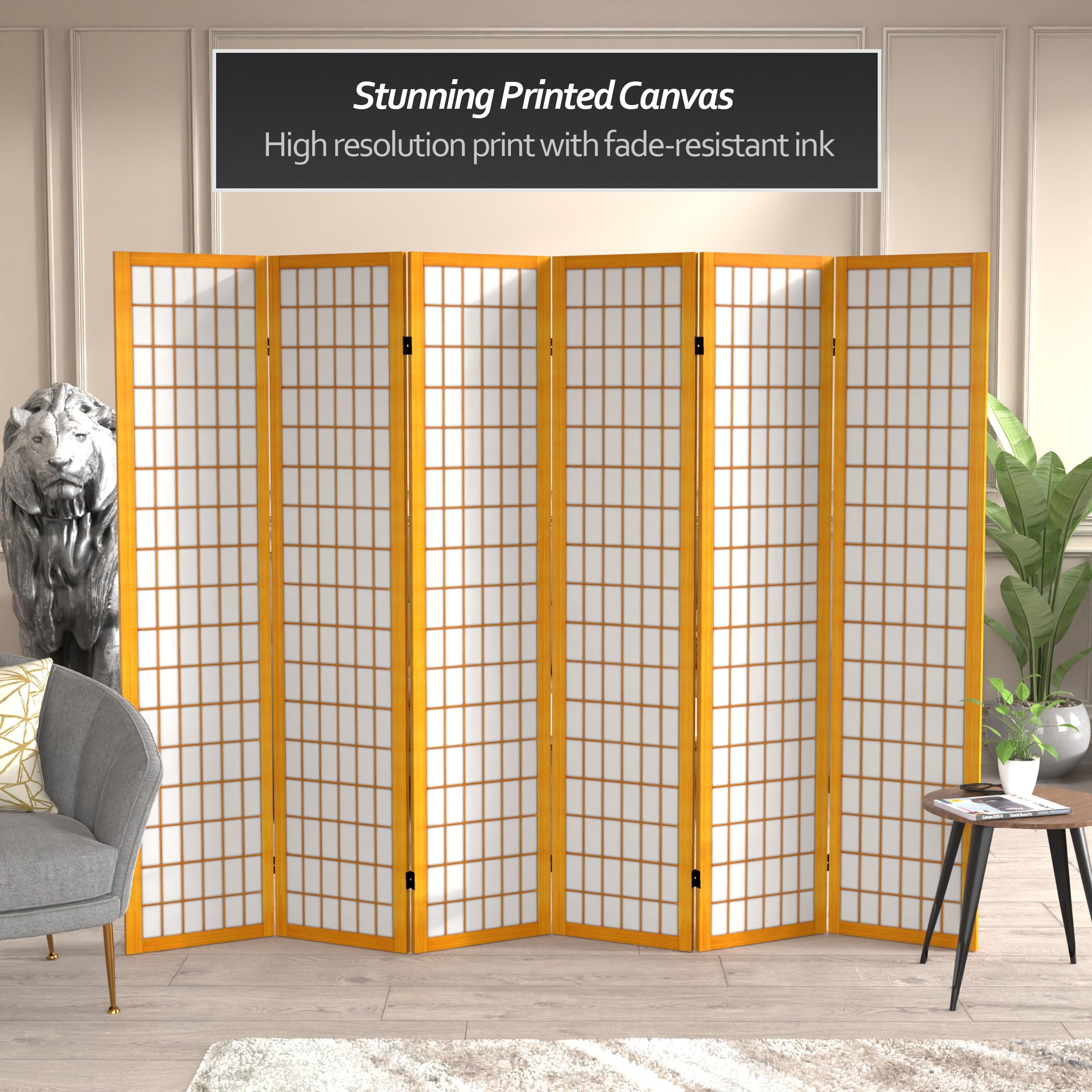 6 ft. Tall Red Lantern Canvas Window Pane Honey - 6 Panel Room Divider Screen for Home Decor, Office Partition & Asian-Themed Events