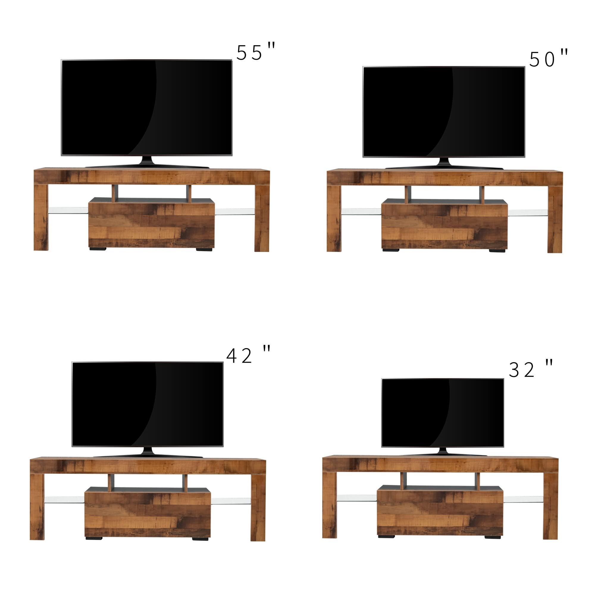 RGB LED TV Stand with Storage for Flat Screen TVs & Gaming Consoles - Modern Walnut Entertainment Center for Living Room, Bedroom & Lounge