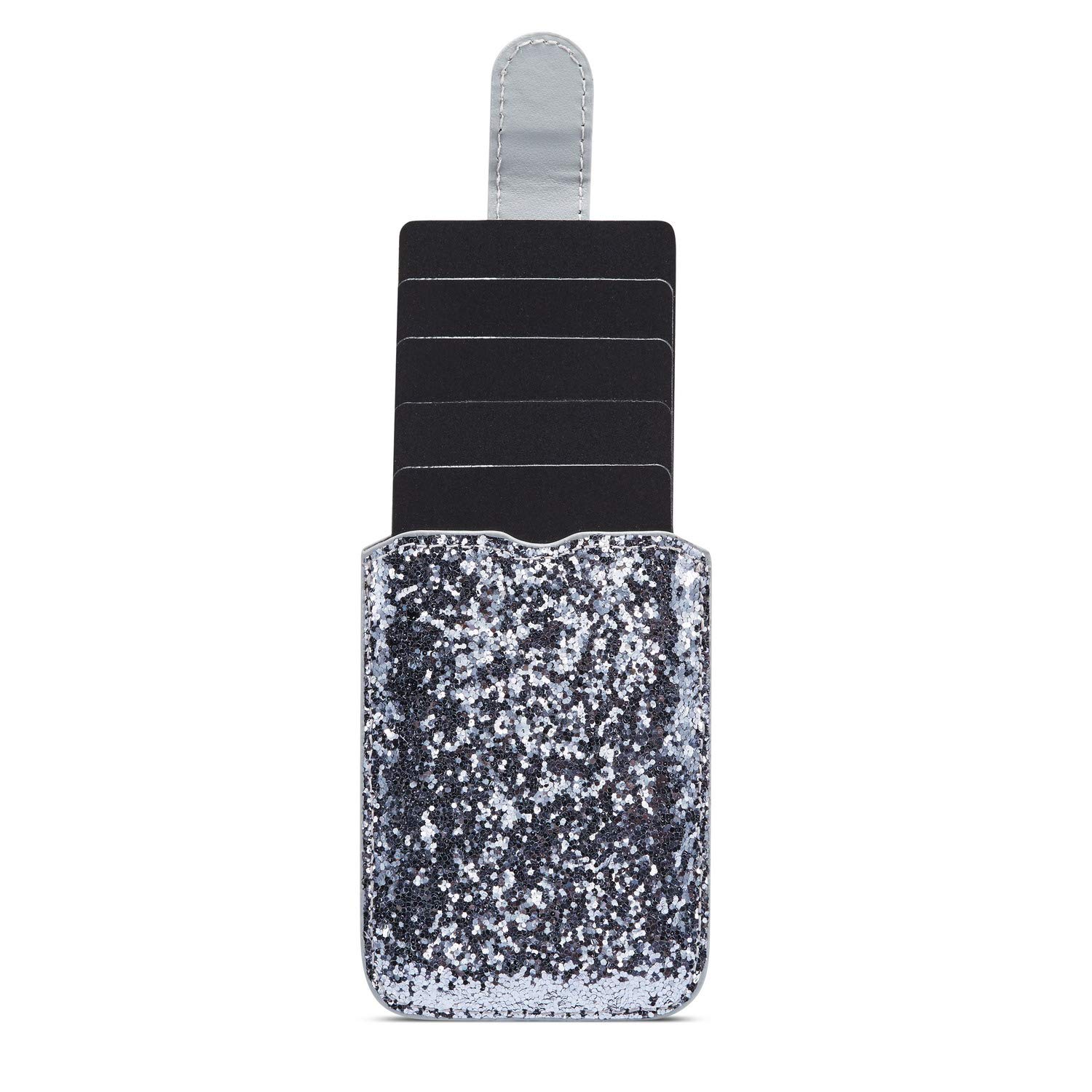 Glitter Silver RFID Blocking Stretchable Phone Card Holder - Adhesive Wallet for iPhone 16/15, Galaxy S24 Ultra/Note 20, A55/A74 - Stick-on Credit Card & ID Pouch (Perfect for Shopping, Travel & Hands-Free Convenience)