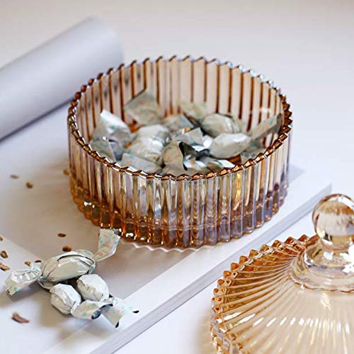 10oz Amber Glass Candy Dish with Lid - Decorative Crystal Covered Candy Jar, Apothecary Jar for Wedding Buffet, Home & Office Desk Decor - Perfect for Parties, Gifts & Candy Storage (300ml Capacity)