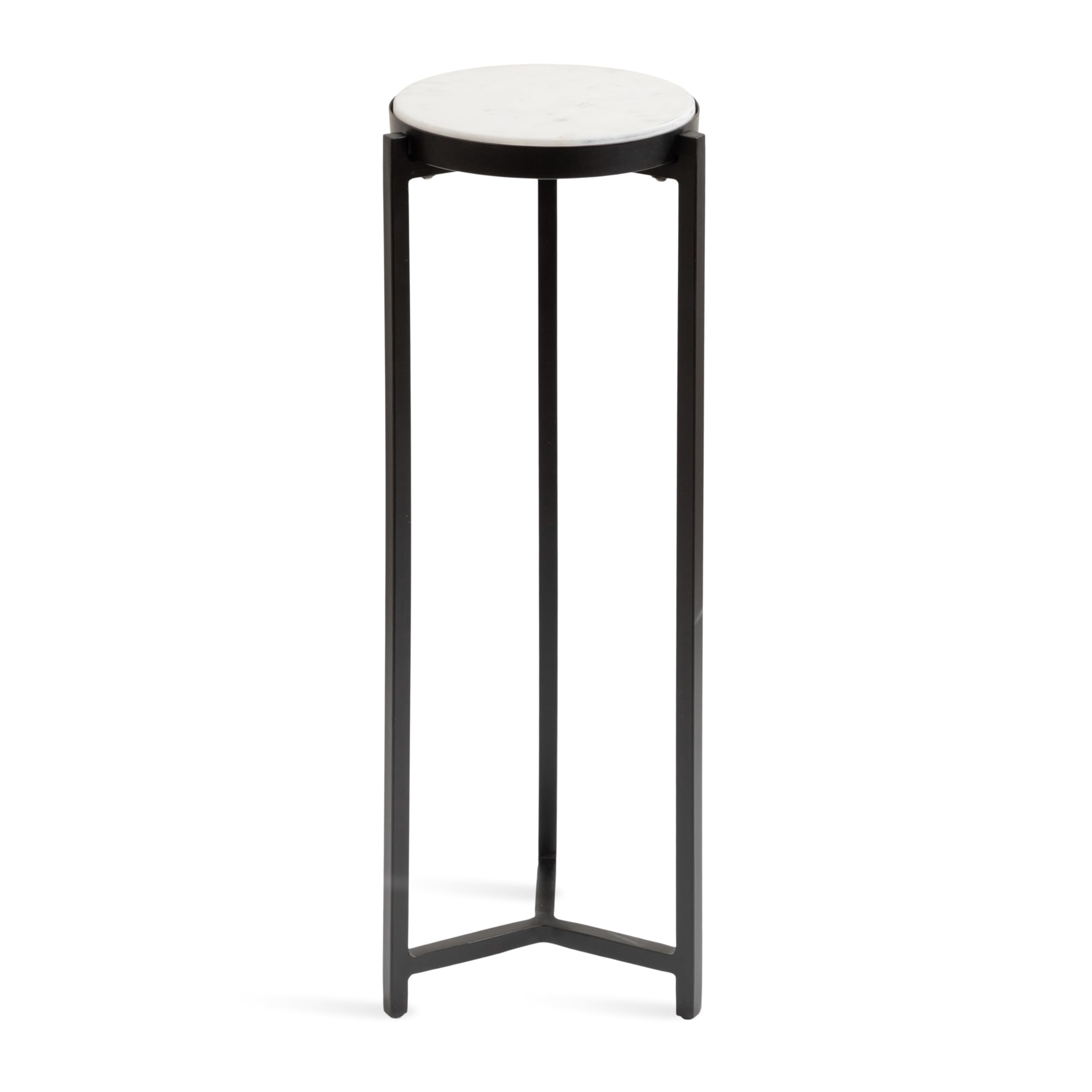 Kate & Laurel Aguilar Modern Round Side Table - 9x9x23 Inches, White & Black Genuine Marble Accent Table - Perfect for Small Spaces, Living Room Decor, Coffee Table Alternative & Plant Stand