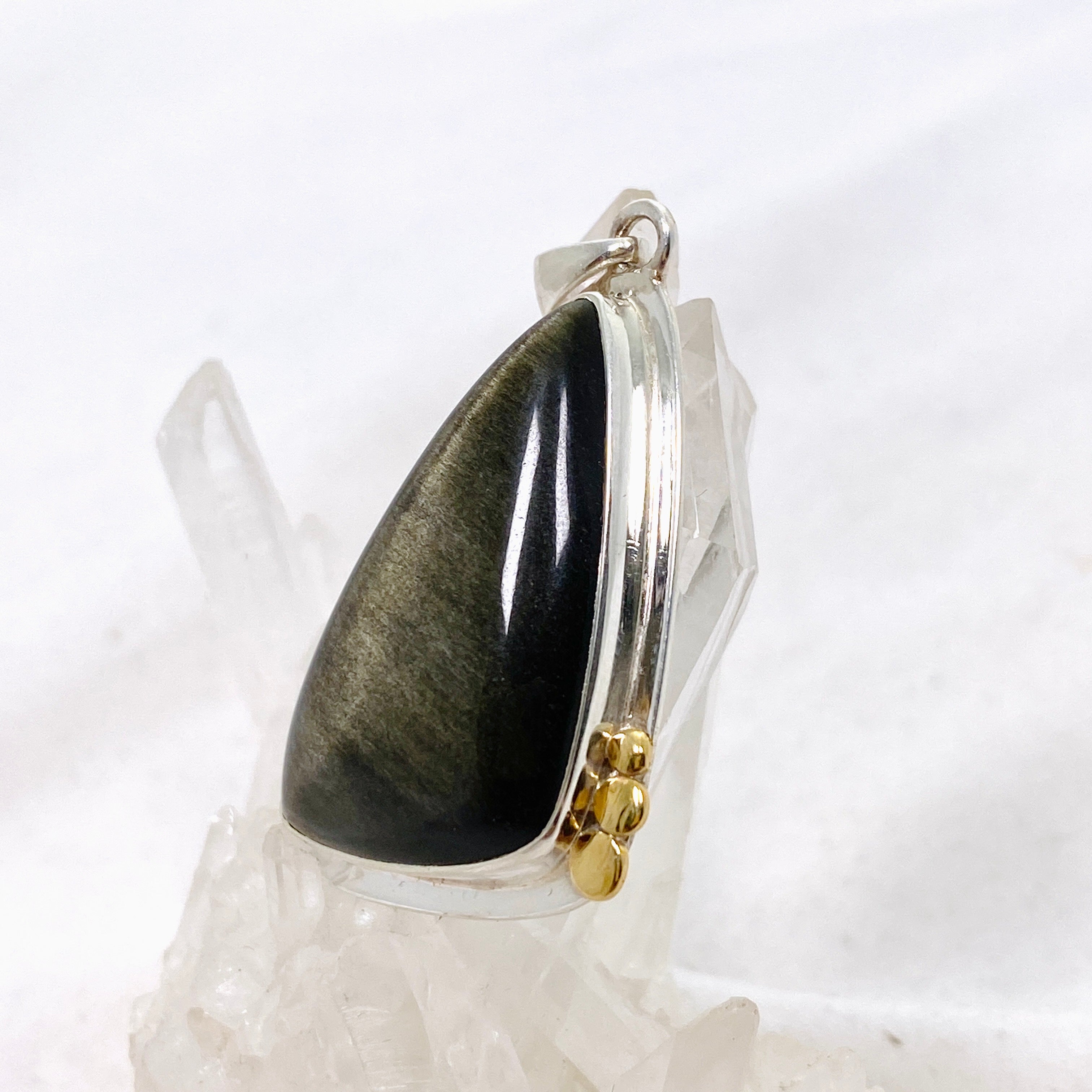 Goldsheen Obsidian Freeform Cabochon Pendant - Handcrafted Silver Jewelry with Decorative Setting KPGJ4762 | Perfect for Meditation, Energy Healing & Boho Fashion