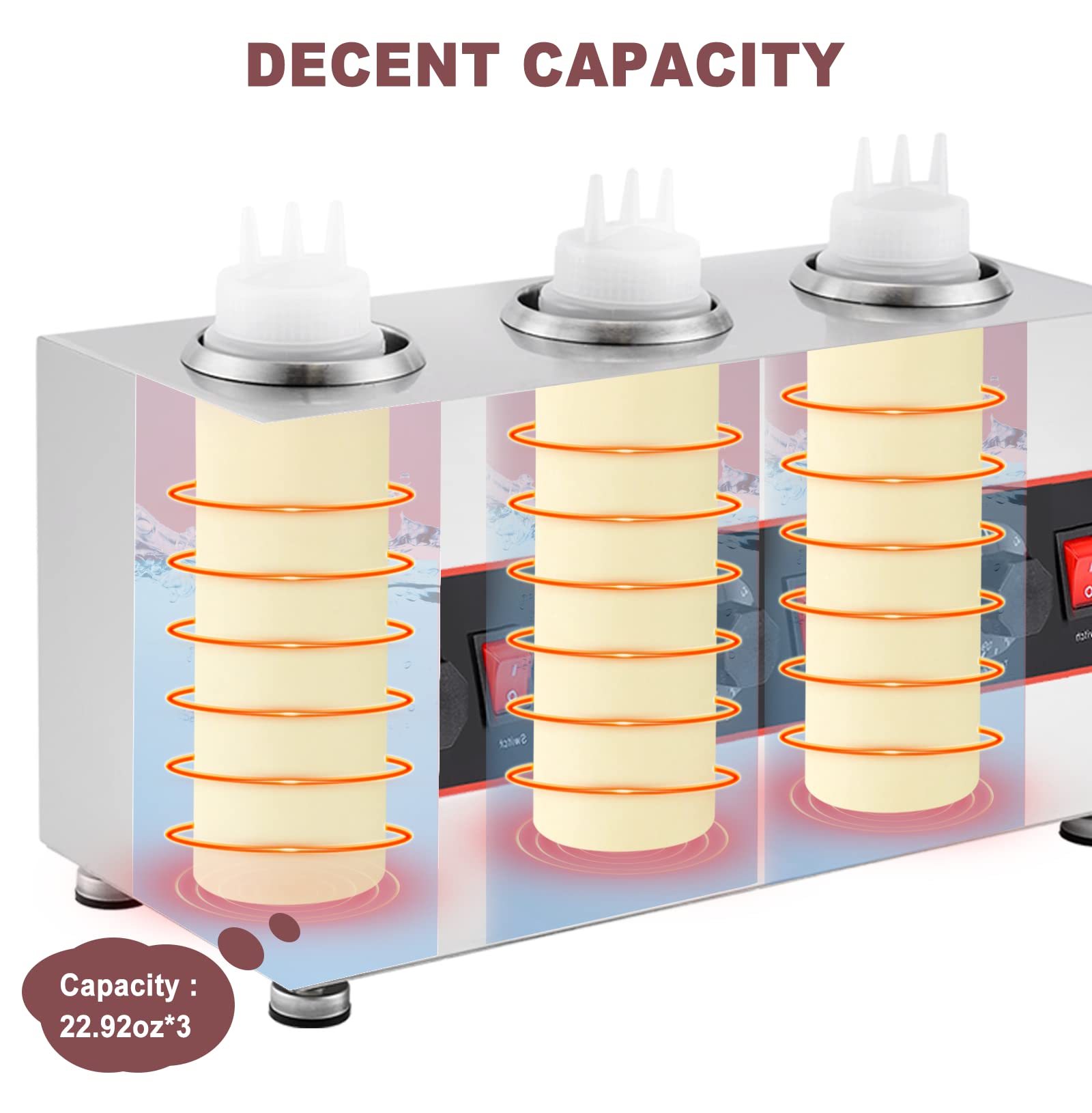 Electric Cheese Sauce Warmer - Adjustable Temperature (86-185°F) for Nacho Cheese, Hot Fudge, Syrup, Chocolate & Caramel Sauce - 110V Commercial Kitchen Appliance - Perfect for Restaurants, Cinemas & Home Entertaining