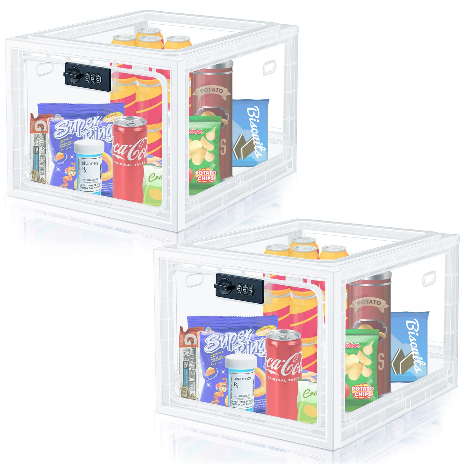 Juexica 2-Pack Large Clear Lockable Medicine Storage Box - 5L Secure Container for Medication, Food, Refrigerator Organization - Perfect for Home, Dorm, Office & Locker Storage - Transparent Design for Easy Identification