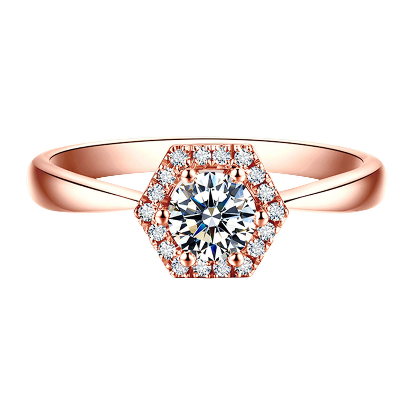 Daesar 18K Rose Gold Engagement Ring for Women - Hexagon 6 Prong Round Diamond Wedding Ring (0.2ct/0.3ct) - Elegant Jewelry Gift for Brides, Anniversaries & Special Occasions
