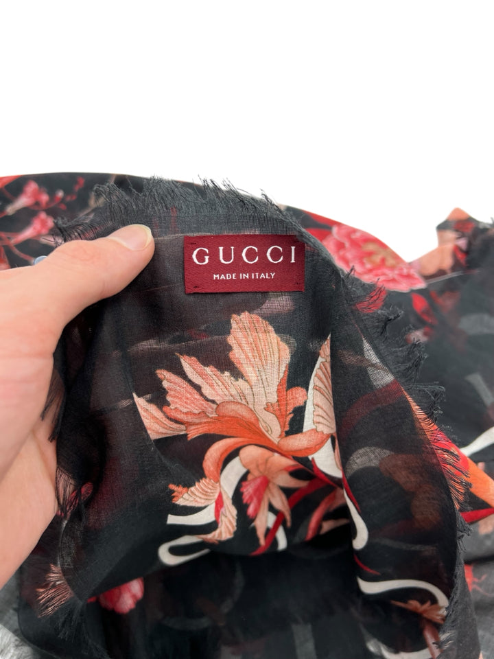 Gucci Black Floral Print Silk Scarf - Luxury Fashion Accessory for Women, Perfect for Gifts, Parties & Everyday Elegance