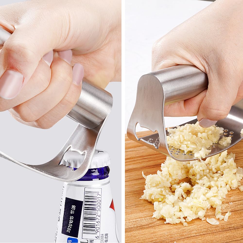 2024 Upgraded Stainless Steel Garlic Press - Kitchen Gadget for Easy Chopping & Peeling