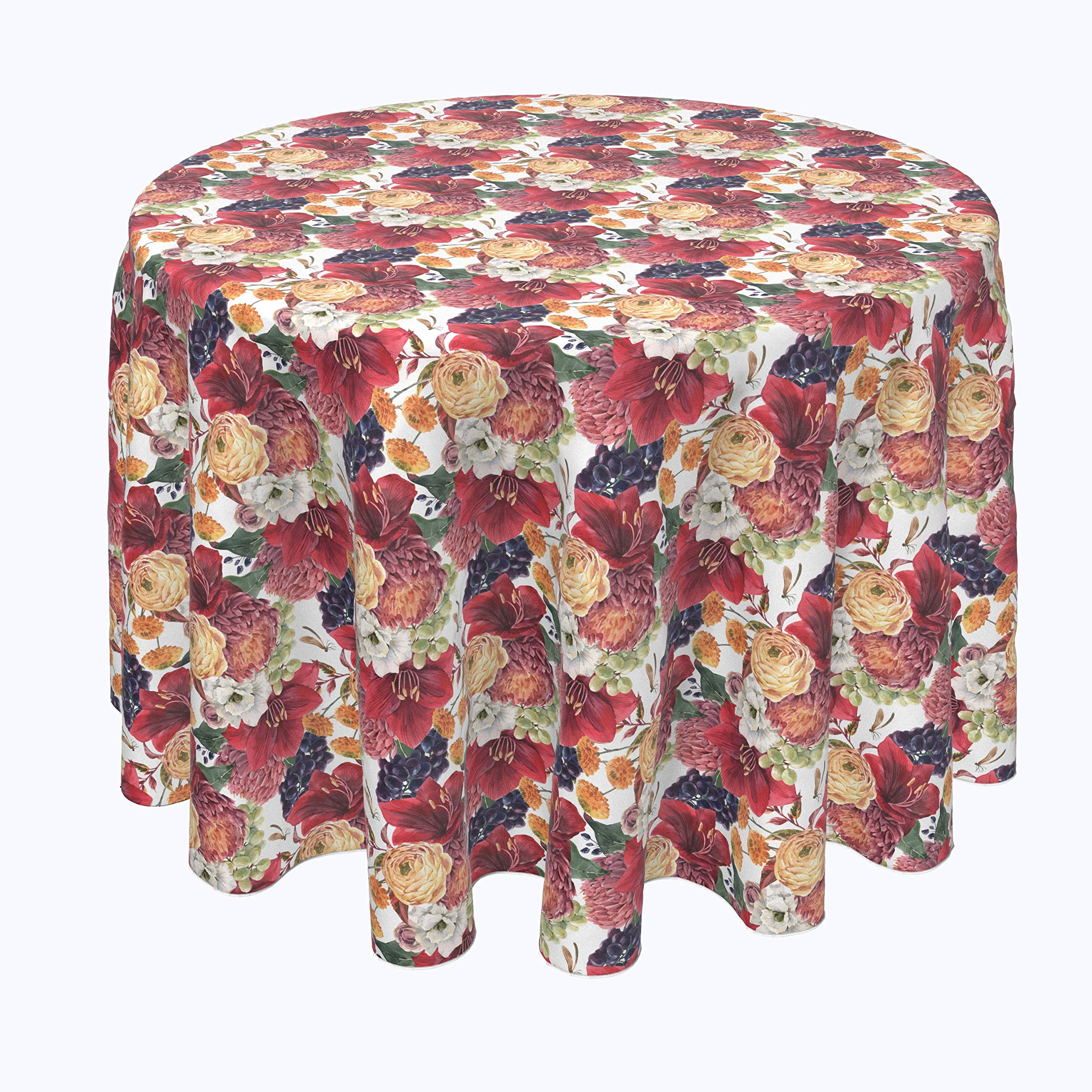 Milliken 100% Polyester Machine Washable Fabric Tablecloths, Table Runners & Napkins - Watercolor Floral & Grapes Design (120