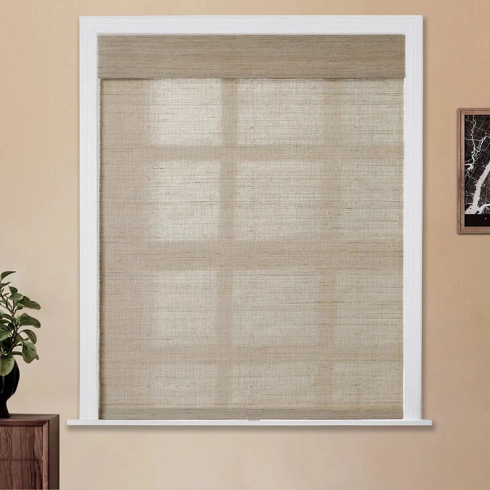 Natural Ramie Bamboo Woven Window Shade - Eco-Friendly Coconut Fiber Blinds for Living Room, Bedroom & Patio - Light Filtering & UV Protection