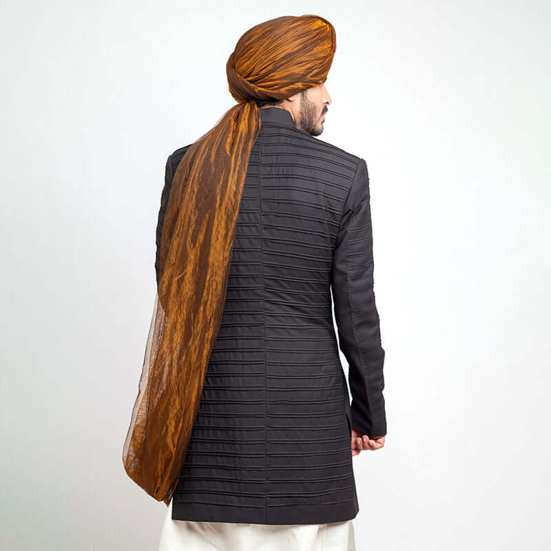 Black Slim Fit Short Sherwani for Men - Elegant Traditional Indian Wedding Outfit for Groom, Festivals & Special Occasions