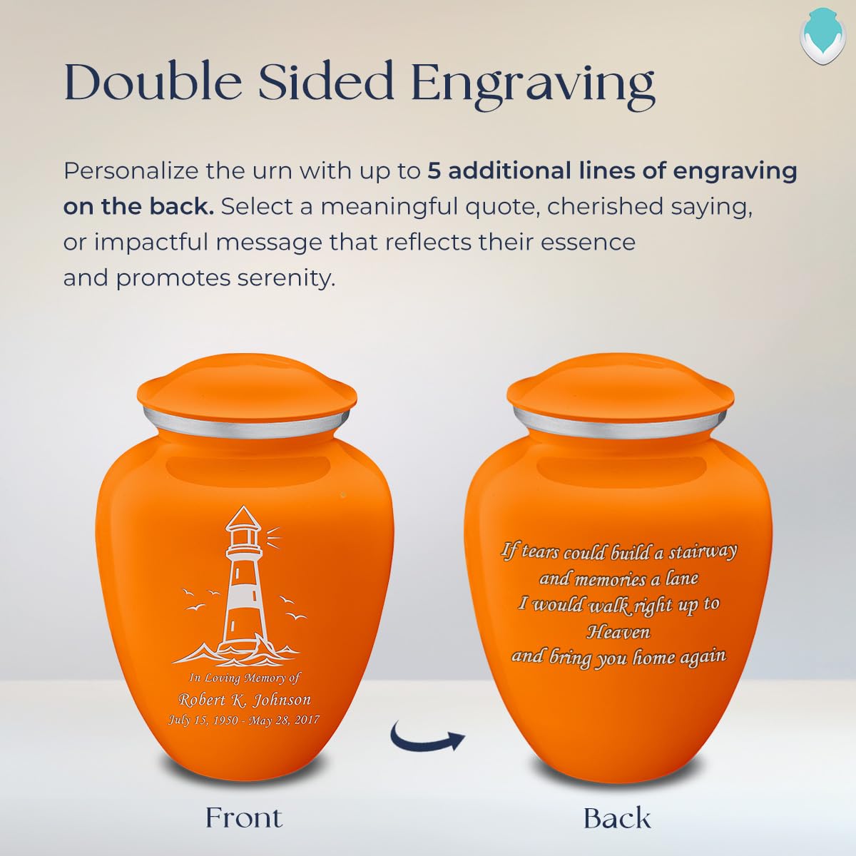 Personalized Lighthouse Cremation Urn for Human Ashes - Large Burnt Orange Funeral Urn for Adults with Double Side Engraving (Holds 200 lbs) - Perfect for Memorial Services, Home Display & Honoring Loved Ones