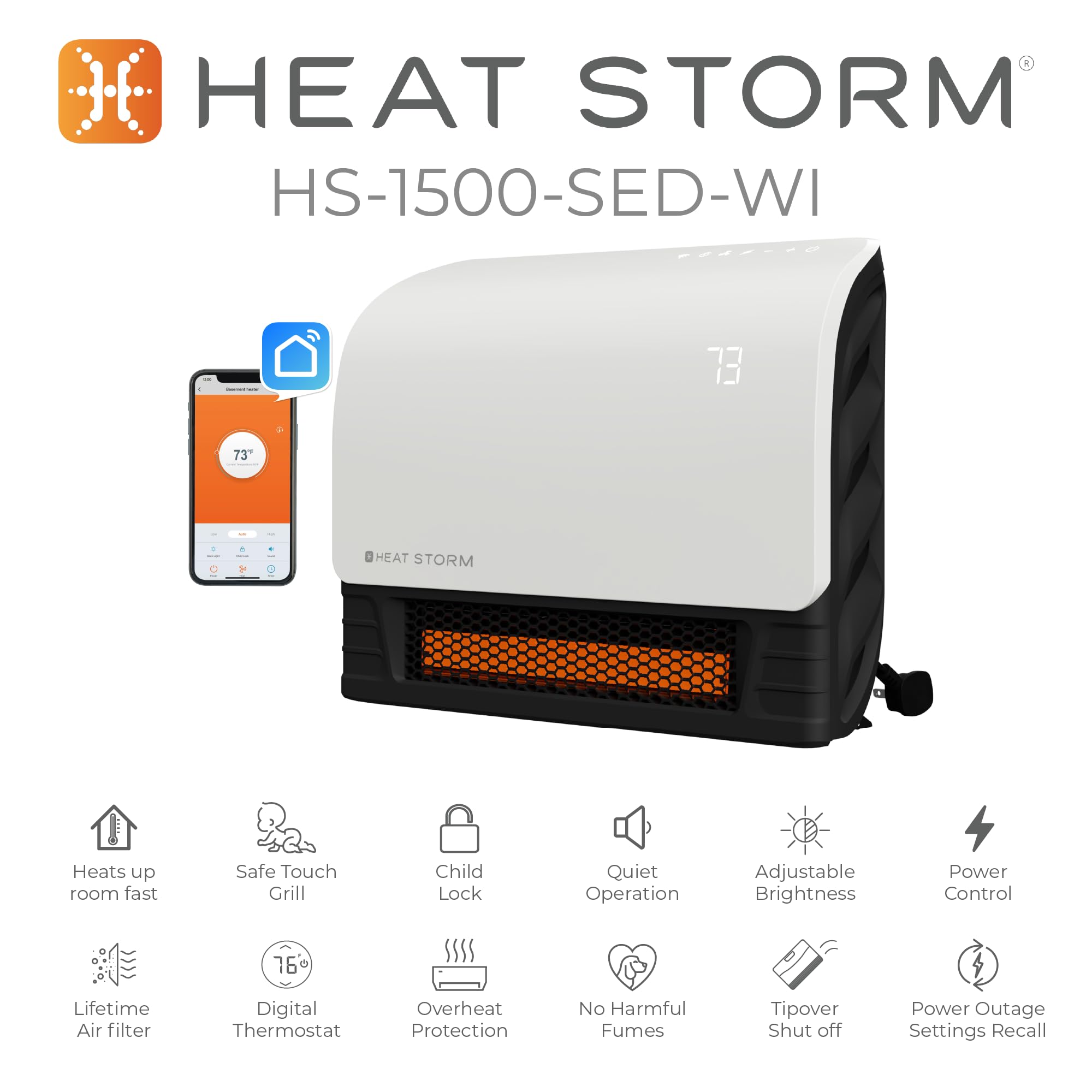 Heat Storm 1500-Watt Sedona WiFi Infrared Wall Mountable Space Heater - White | Smart Home Heating for Bedroom, Office & Garage | Energy Efficient Indoor Electric Heater