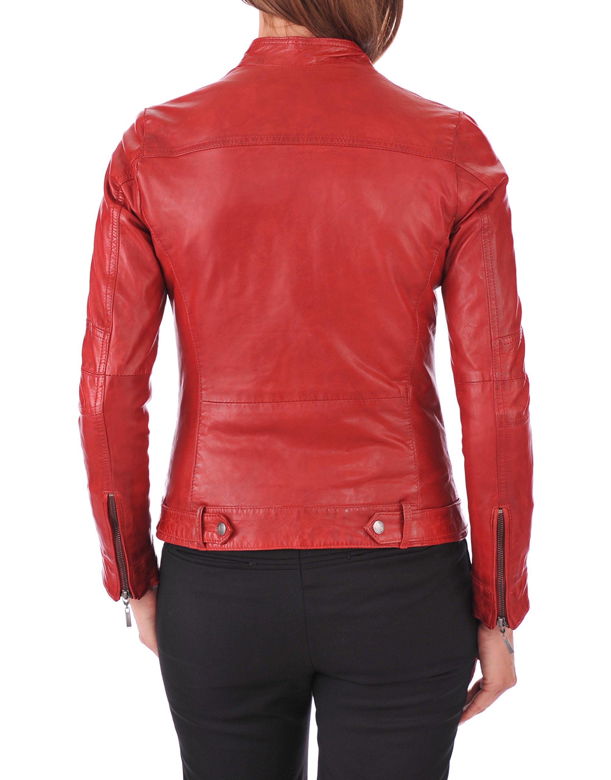 D DOLLY LAMB Women's Lambskin Leather Jacket - Stylish Round Collar, Slim Fit Quilted Moto Biker Jacket for Winter | Casual Outerwear for Riding, Travel & Everyday Fashion
