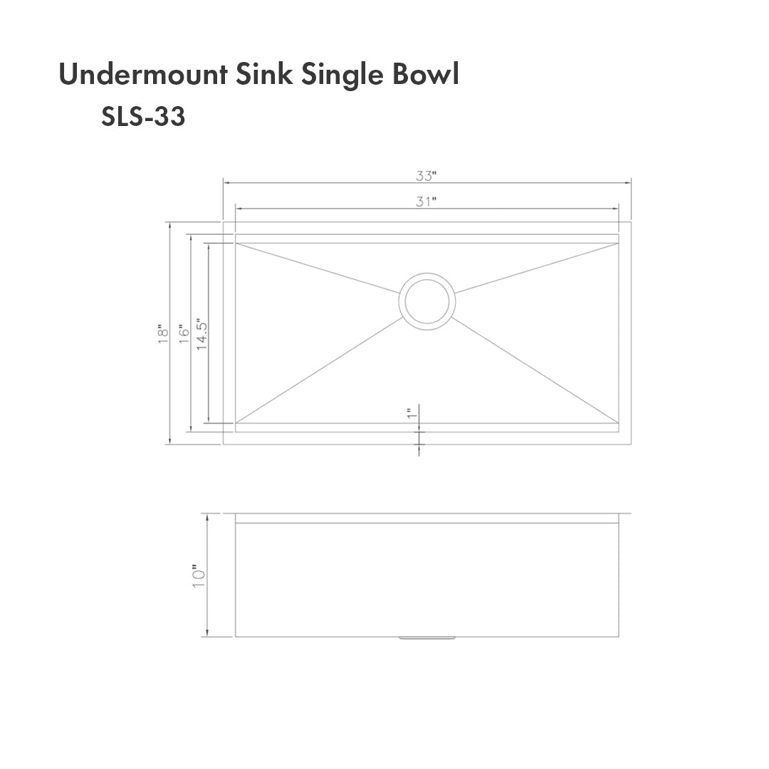 ZLINE Garmisch 33-inch Undermount Single Bowl Stainless Steel Kitchen Sink with Bottom Grid & Accessories (SLS 33) - Perfect for Modern Kitchens, Restaurant Prep & Heavy-Duty Cooking