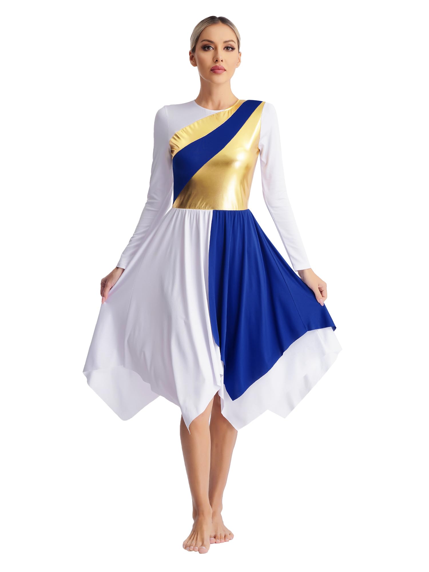 JEYPINMI Women's Worship Dance Dress - Color Block Liturgical Tunic for Praise, Celebration & Lyrical Performance | Church Service, Choir Outfit, Religious Events Costume